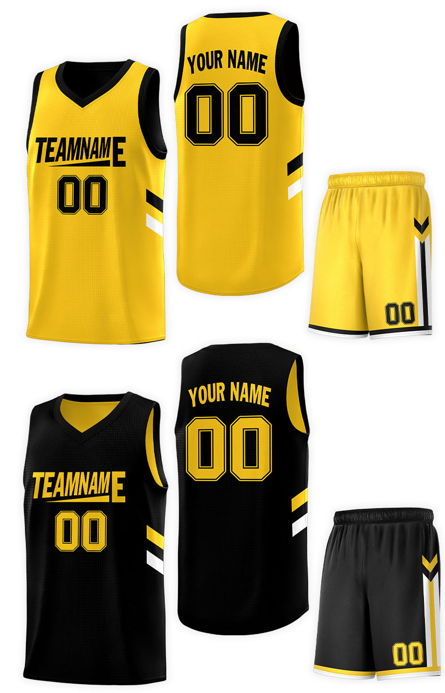 Benutzerdefinierte Schwarz Gelb Doppel Seite Kits Design Sportswear Basketball Jersey