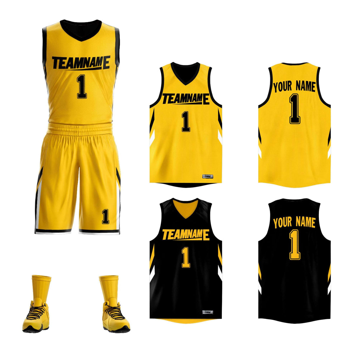 Custom Yellow Black Double Side Kits Design Sportswear Basketball Jersey