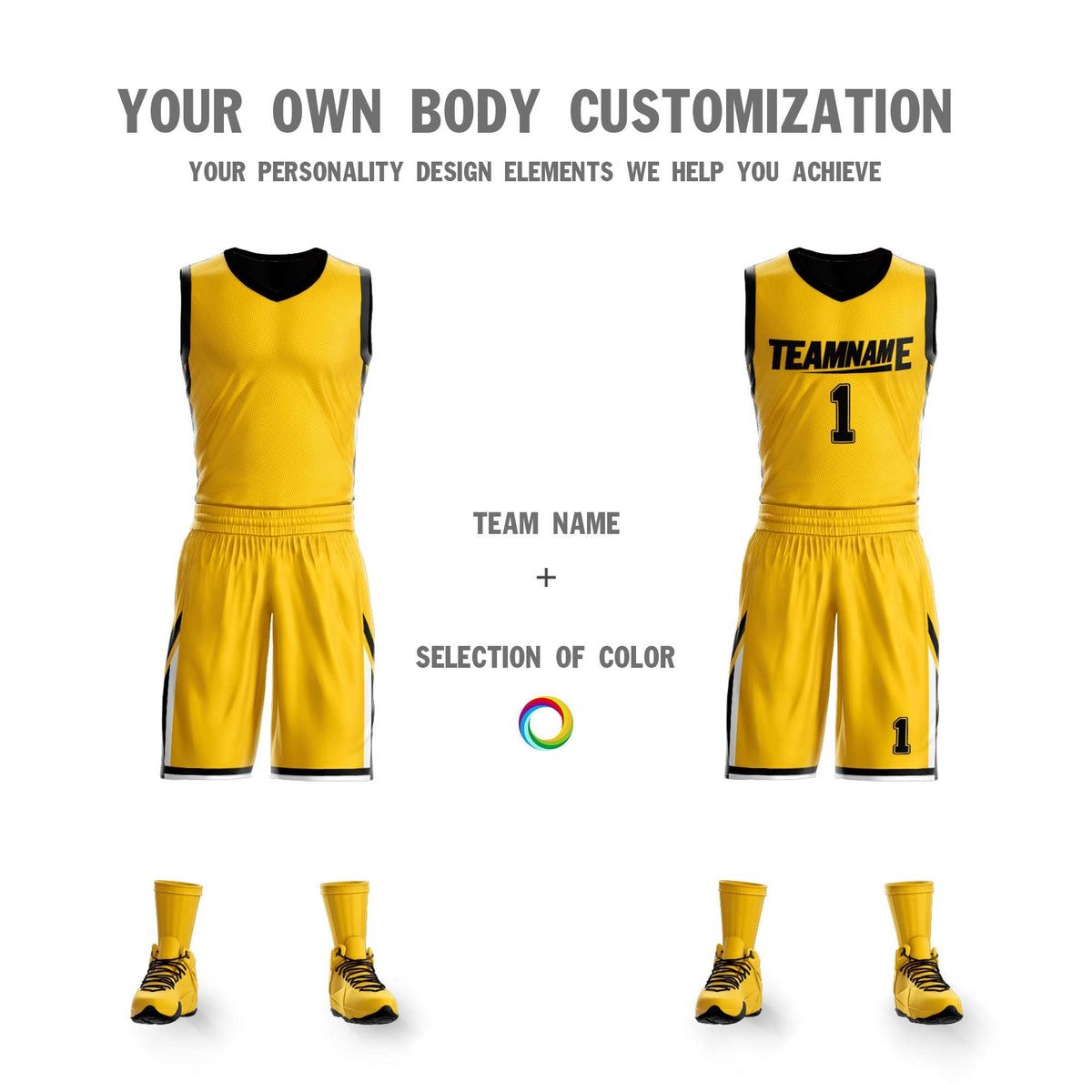 Custom Yellow Black Double Side Kits Design Sportswear Basketball Jersey