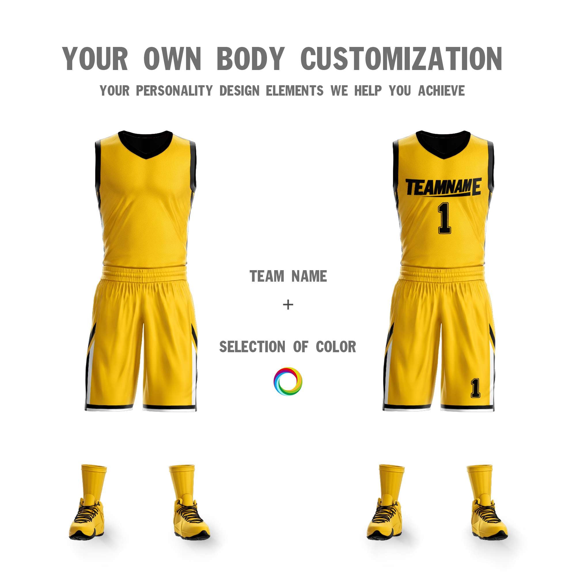Benutzerdefinierte Gelb Schwarz Doppel Seite Kits Design Sportswear Basketball Jersey