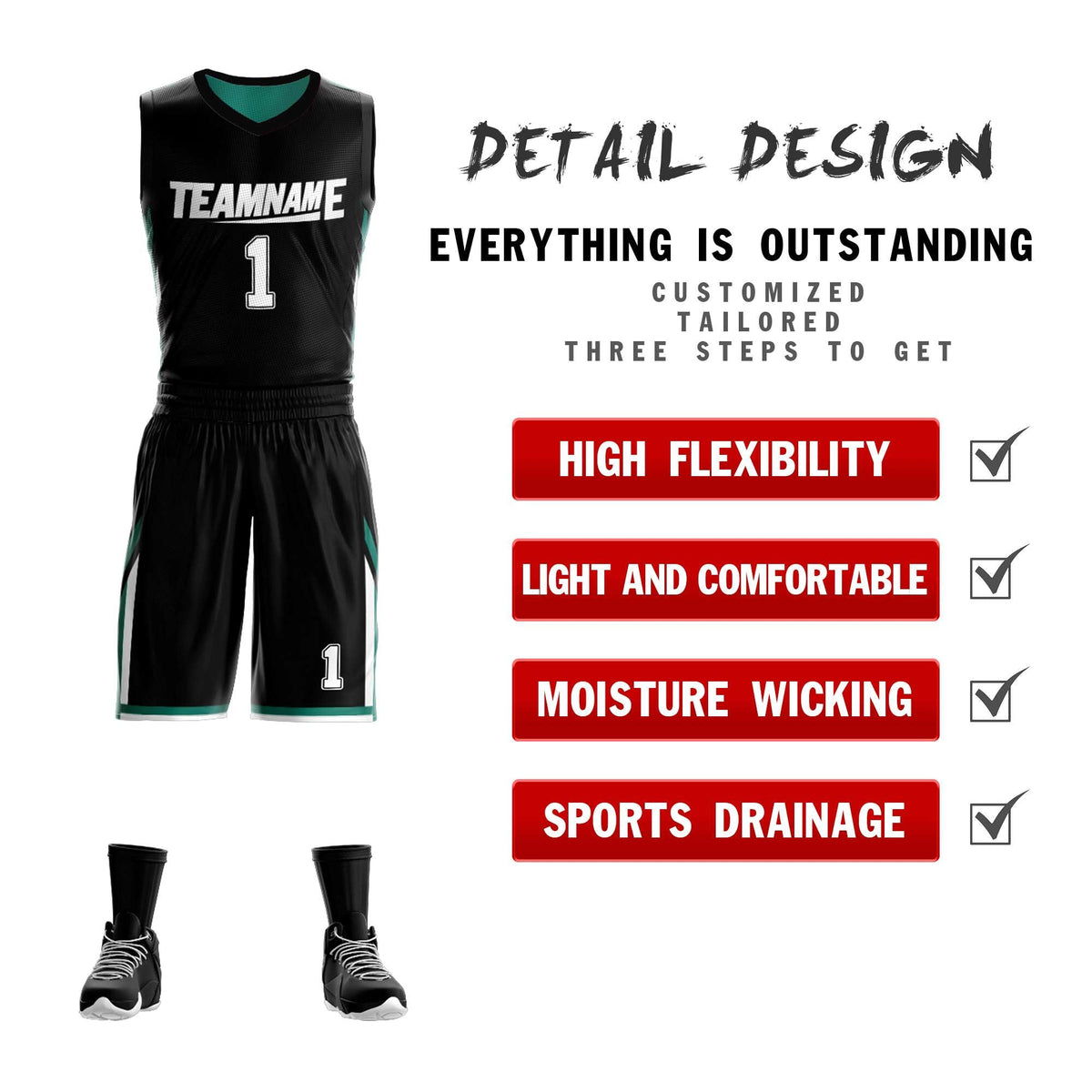 Custom Black Green Double Side Kits Design Sportswear Basketball Jersey
