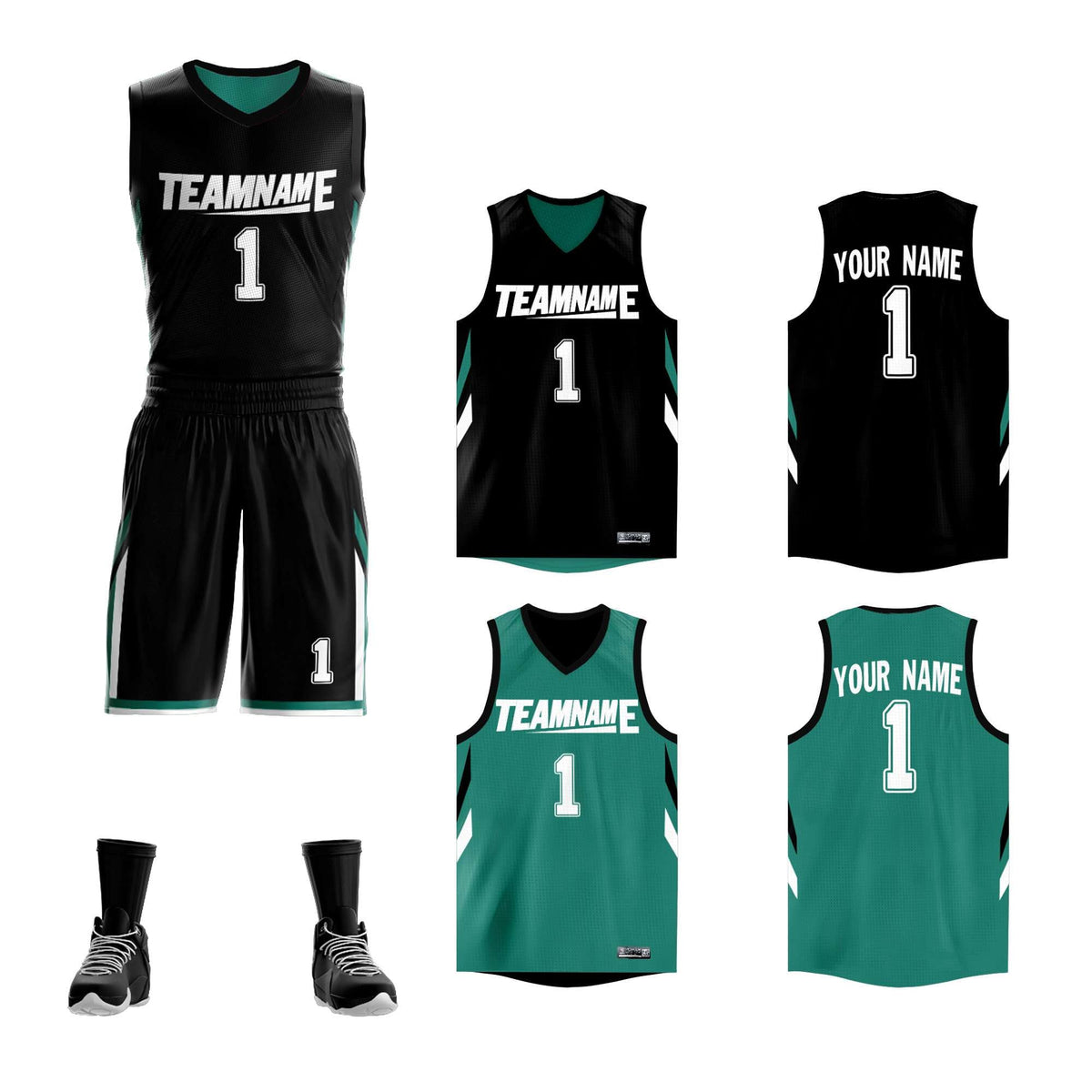 Custom Black Green Double Side Kits Design Sportswear Basketball Jersey