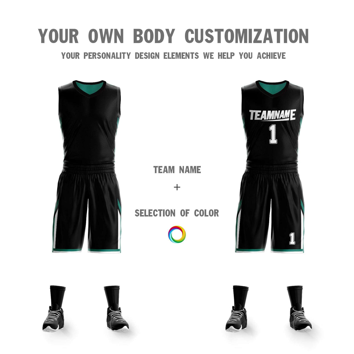 Custom Black Green Double Side Kits Design Sportswear Basketball Jersey