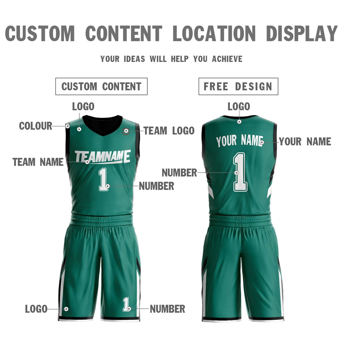 Custom Green Black Double Side Kits Design Sportswear Basketball Jersey