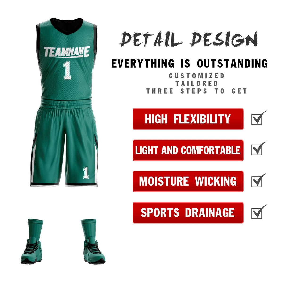 Custom Green Black Double Side Kits Design Sportswear Basketball Jersey