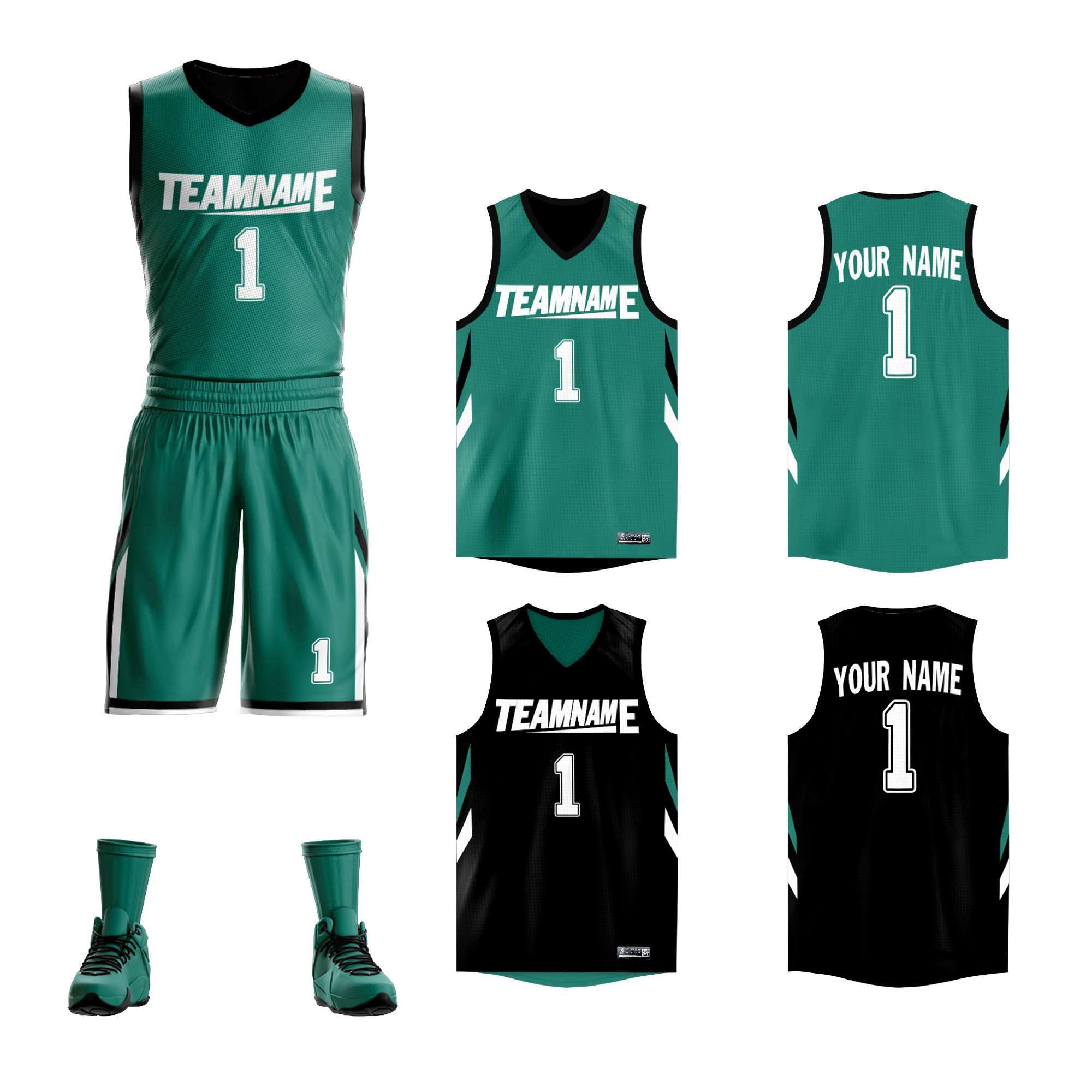 Benutzerdefinierte Grün Schwarz Doppel Seite Kits Design Sportswear Basketball Jersey