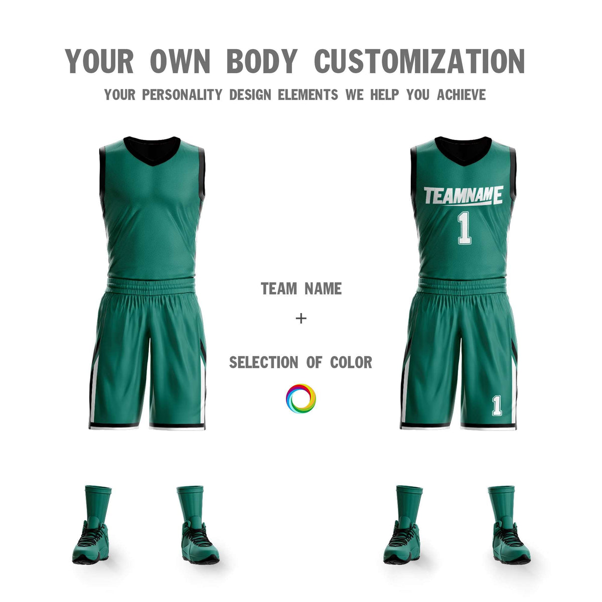 Custom Green Black Double Side Kits Design Sportswear Basketball Jersey