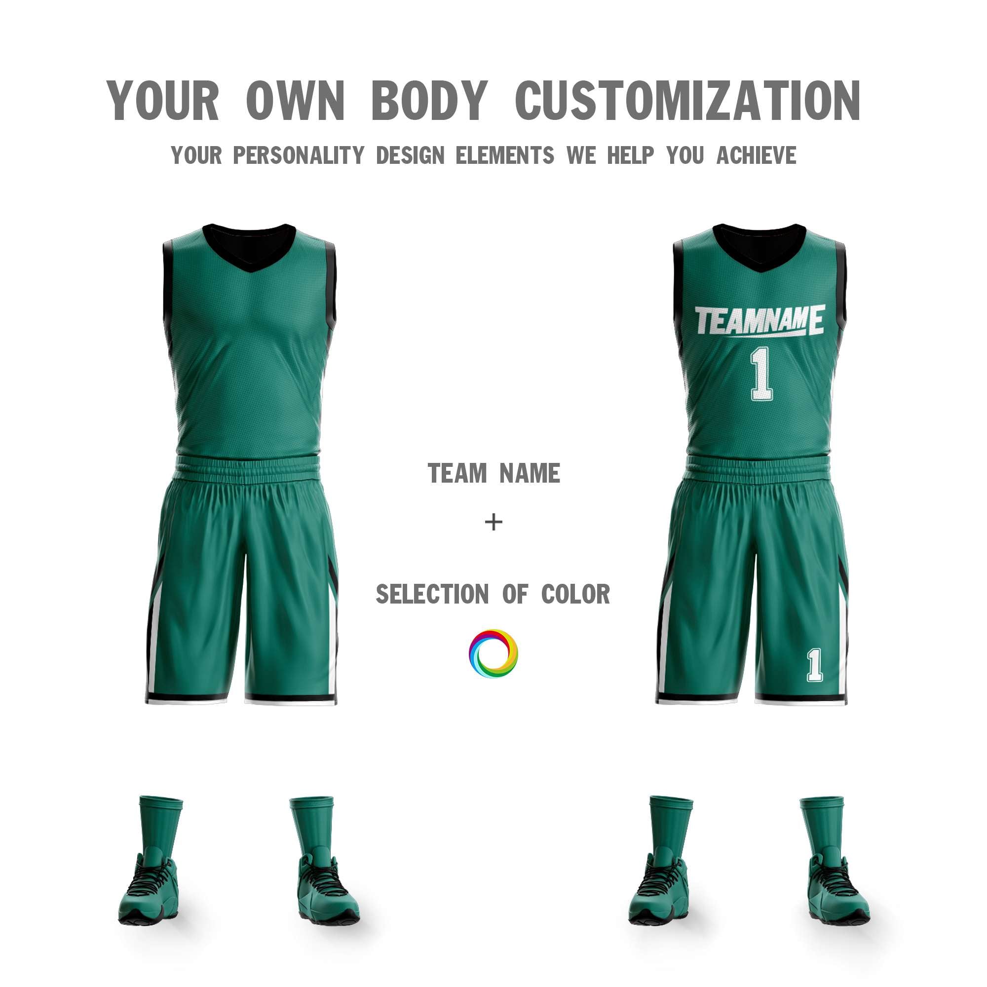 Benutzerdefinierte Grün Schwarz Doppel Seite Kits Design Sportswear Basketball Jersey