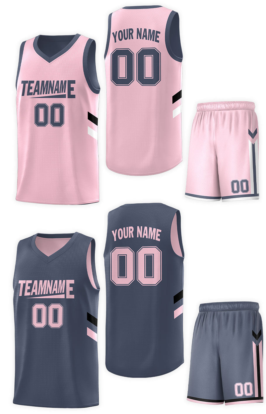 Maillot de basket-ball personnalisé gris foncé rose double face