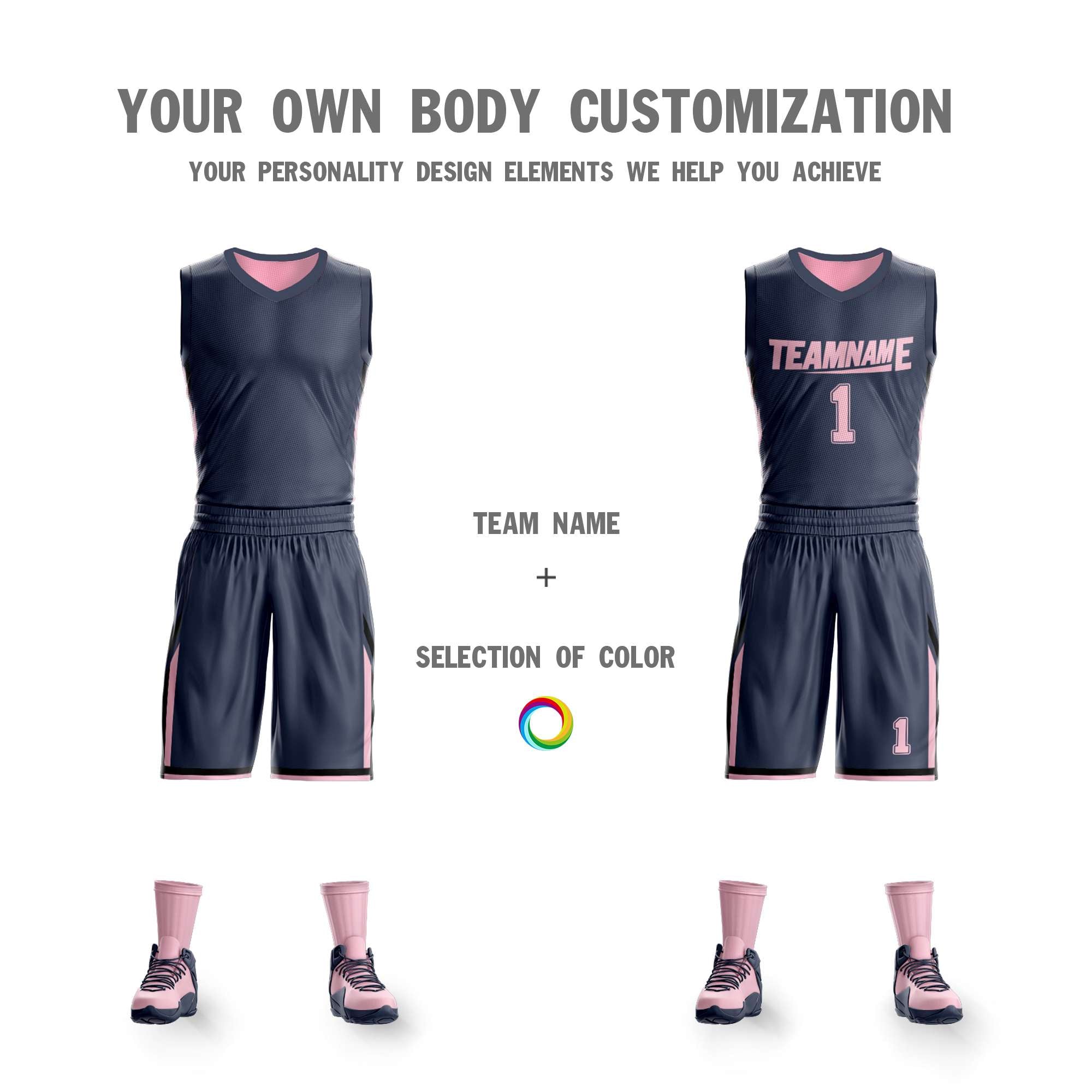 Maillot de basket-ball personnalisé gris foncé rose double face