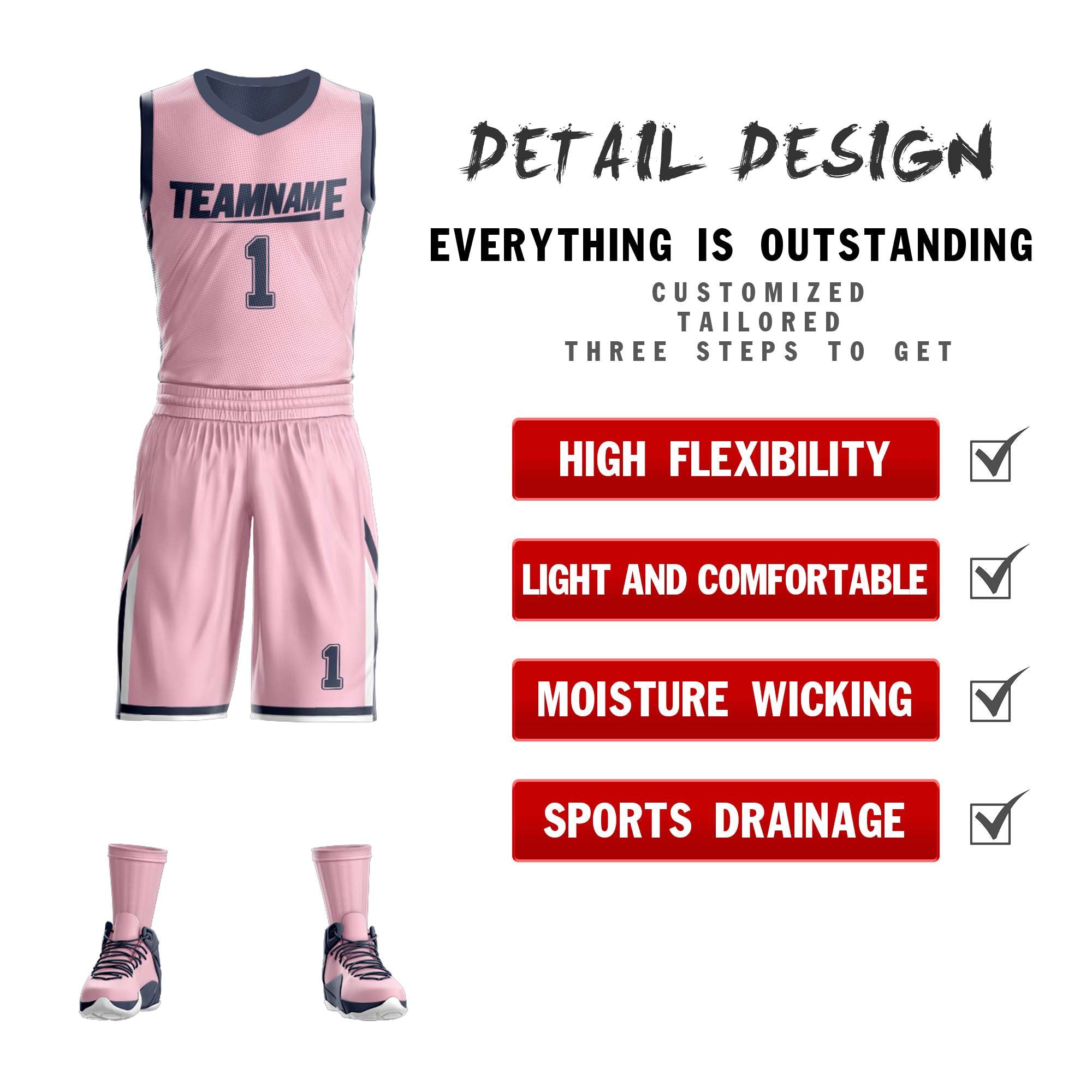 Benutzerdefinierte Rosa Dunkelgrau Doppel Seite Kits Design Sportswear Basketball Jersey