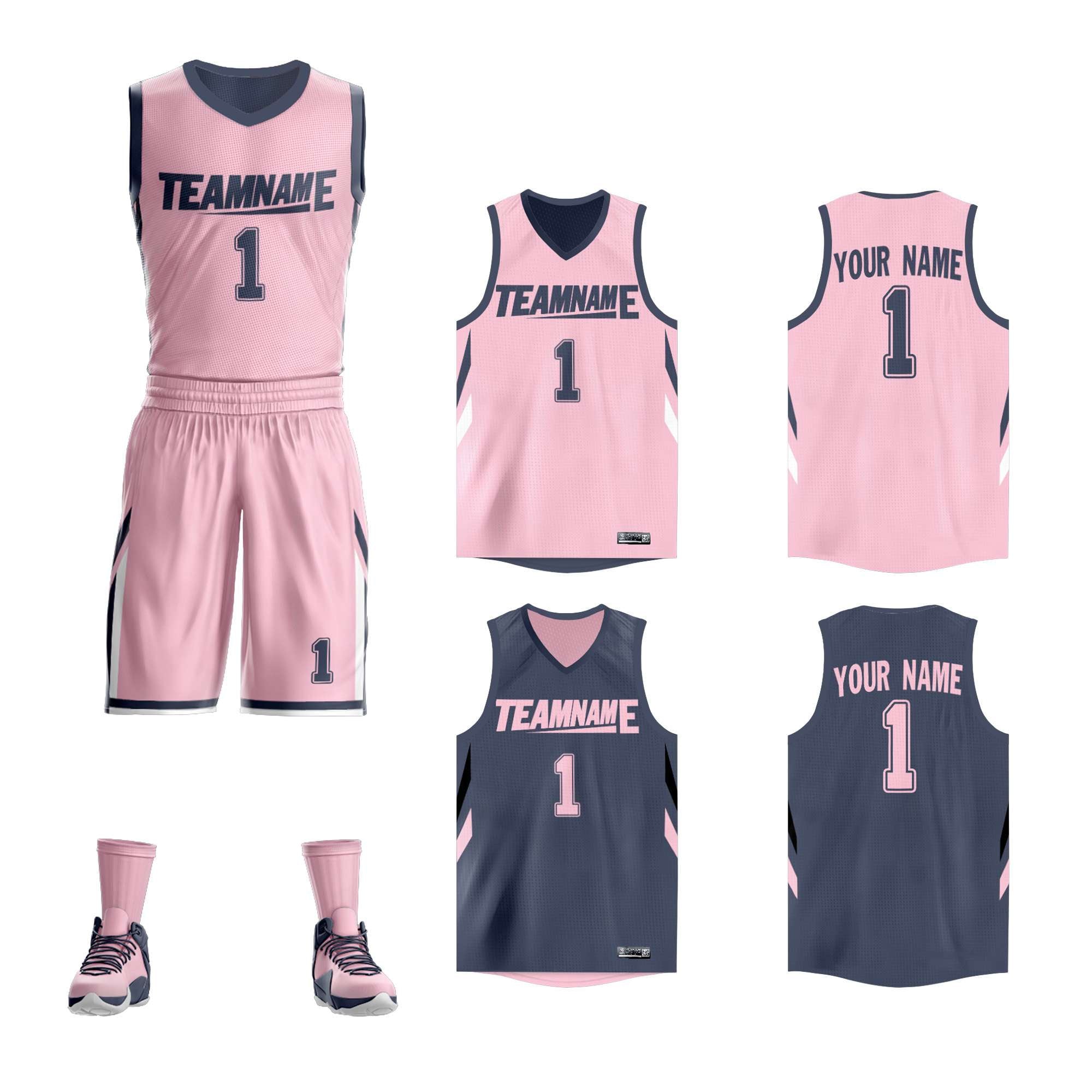 Benutzerdefinierte Rosa Dunkelgrau Doppel Seite Kits Design Sportswear Basketball Jersey