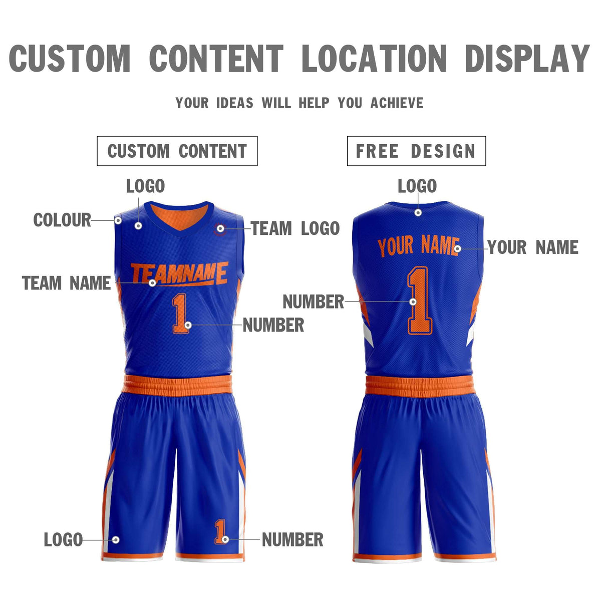 Custom Royal Orange Double Side Kits Design Sportswear Basketball Jersey