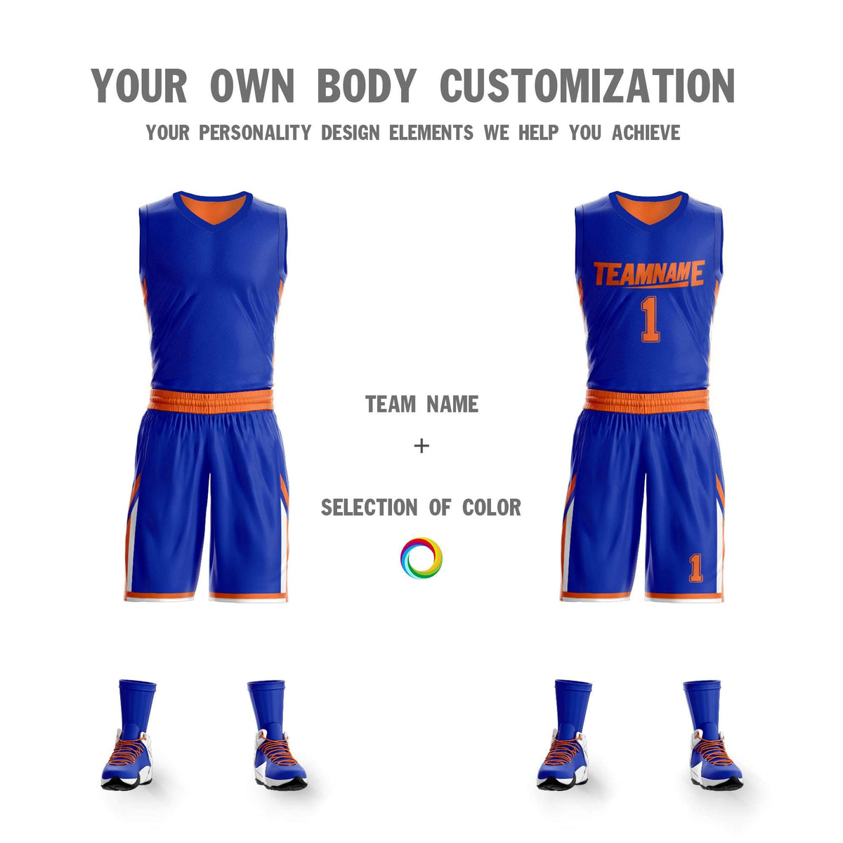 Custom Royal Orange Double Side Kits Design Sportswear Basketball Jersey