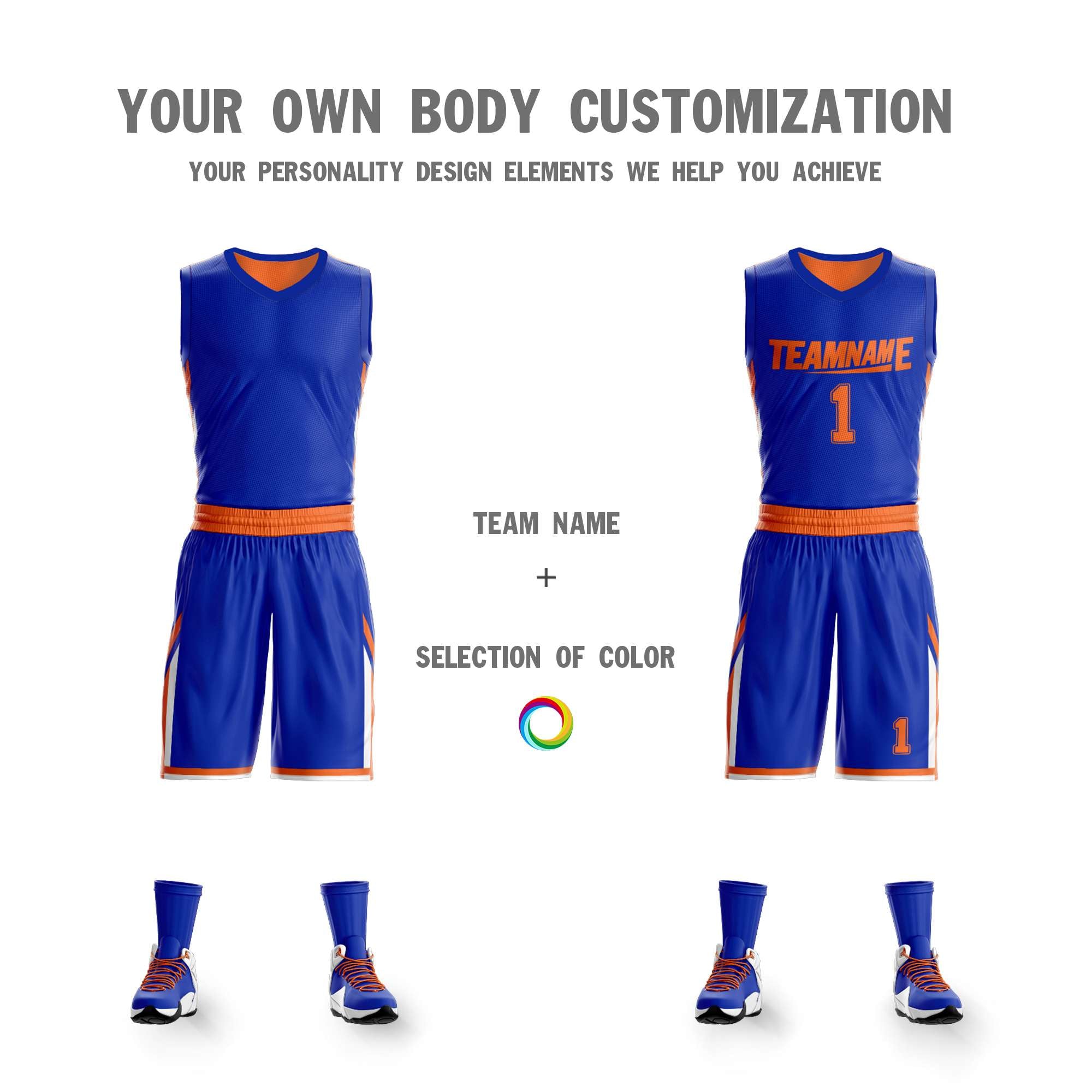 Maillot de basket-ball personnalisé orange royal double face