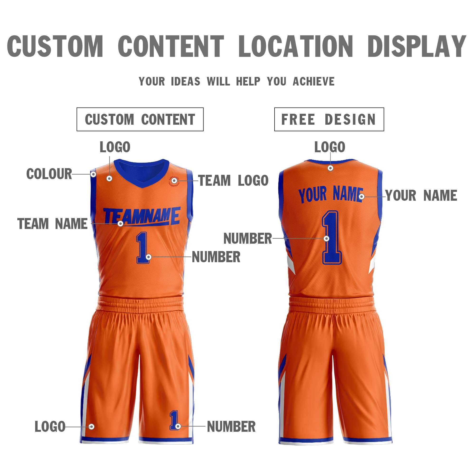 Benutzerdefinierte Orange Royal Doppel Seite Kits Design Sportswear Basketball Jersey