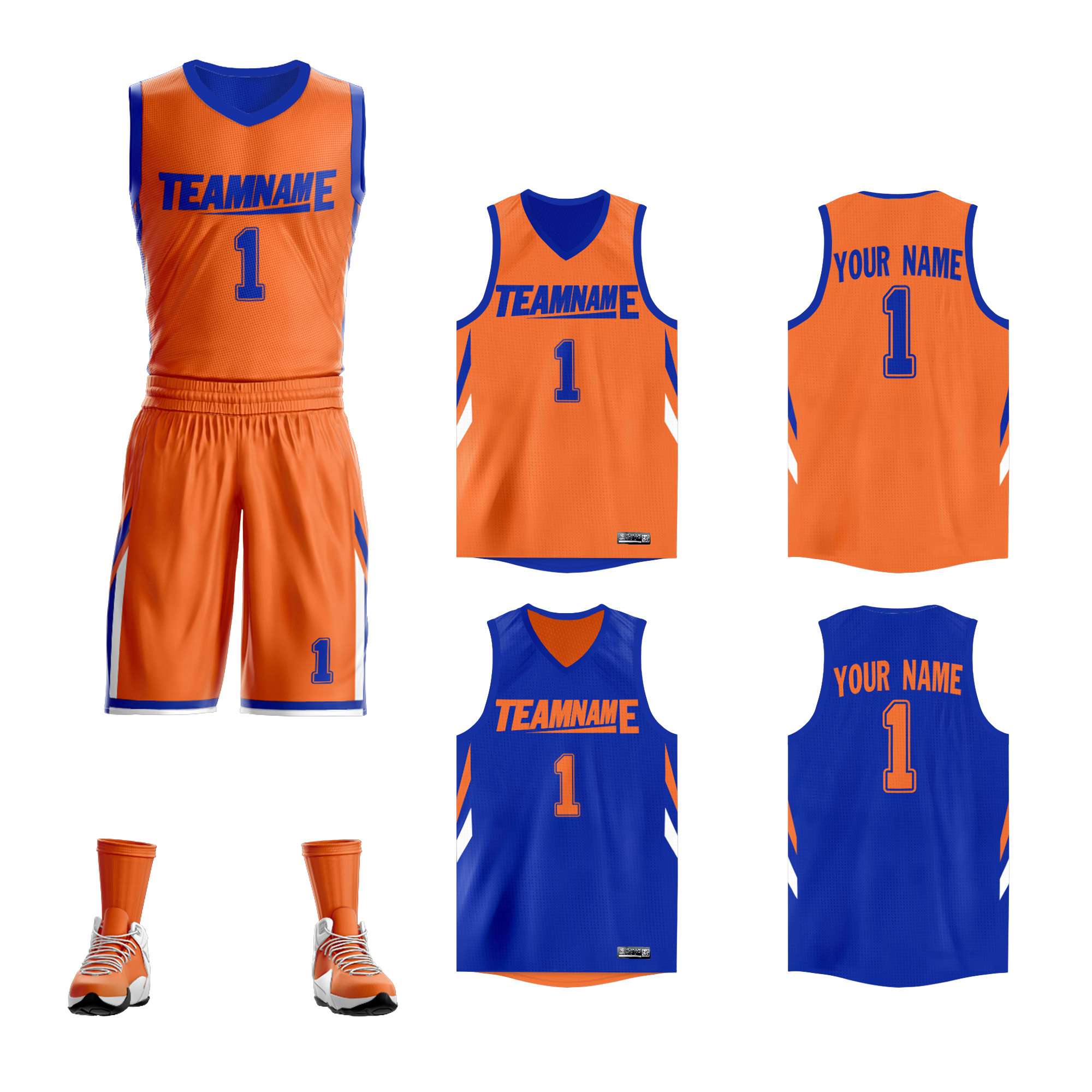 Benutzerdefinierte Orange Royal Doppel Seite Kits Design Sportswear Basketball Jersey