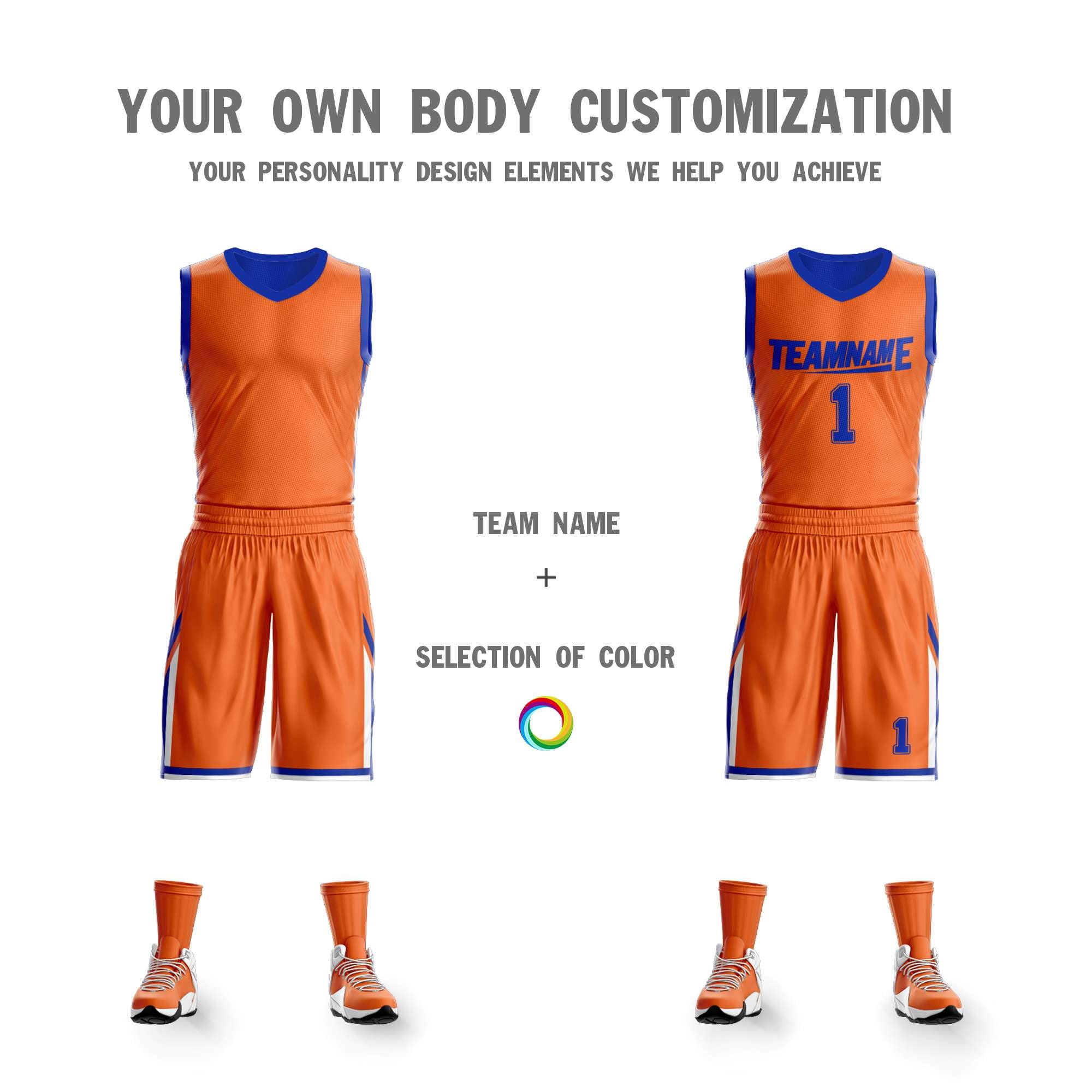 Benutzerdefinierte Orange Royal Doppel Seite Kits Design Sportswear Basketball Jersey
