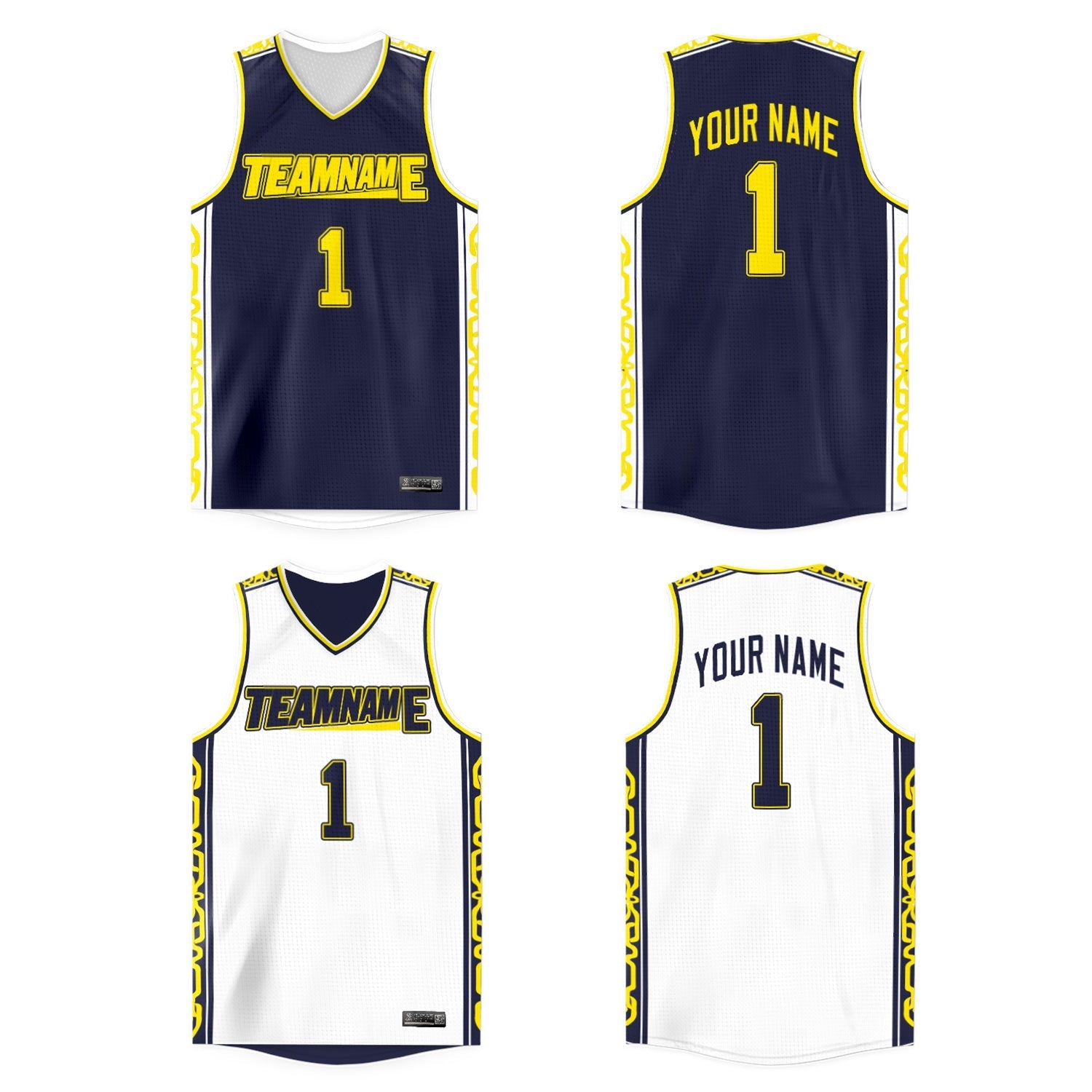Maillot de basket-ball athlétique personnalisé bleu marine et blanc à double face