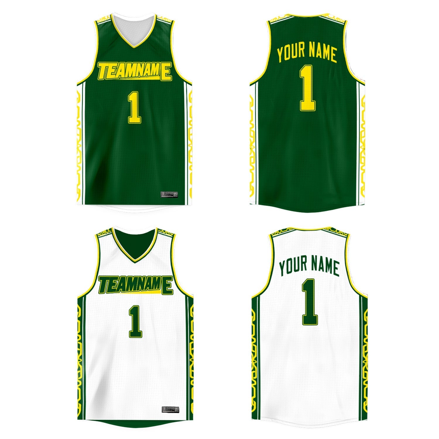 Maillot de basket-ball athlétique personnalisé vert et blanc à double face
