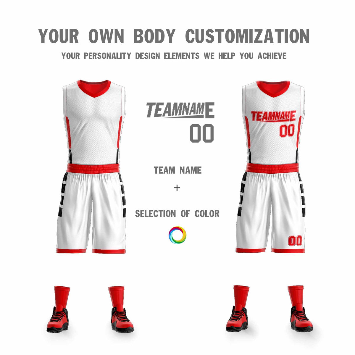 Custom White Red Double Side Kits Design Sportswear Basketball Jersey