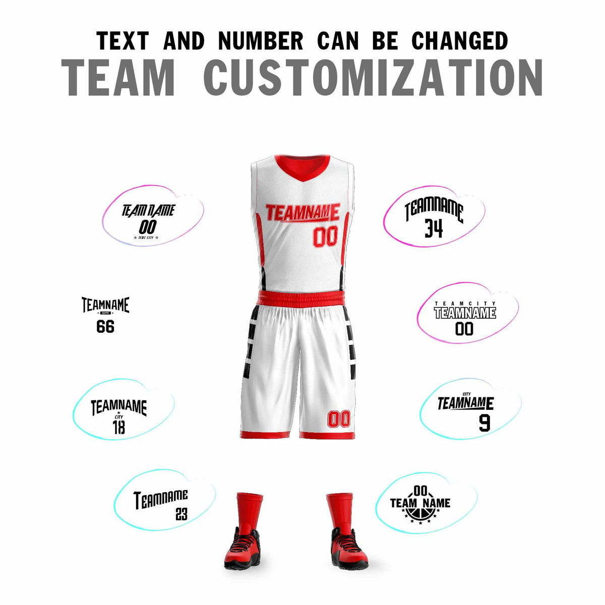 Custom White Red Double Side Kits Design Sportswear Basketball Jersey