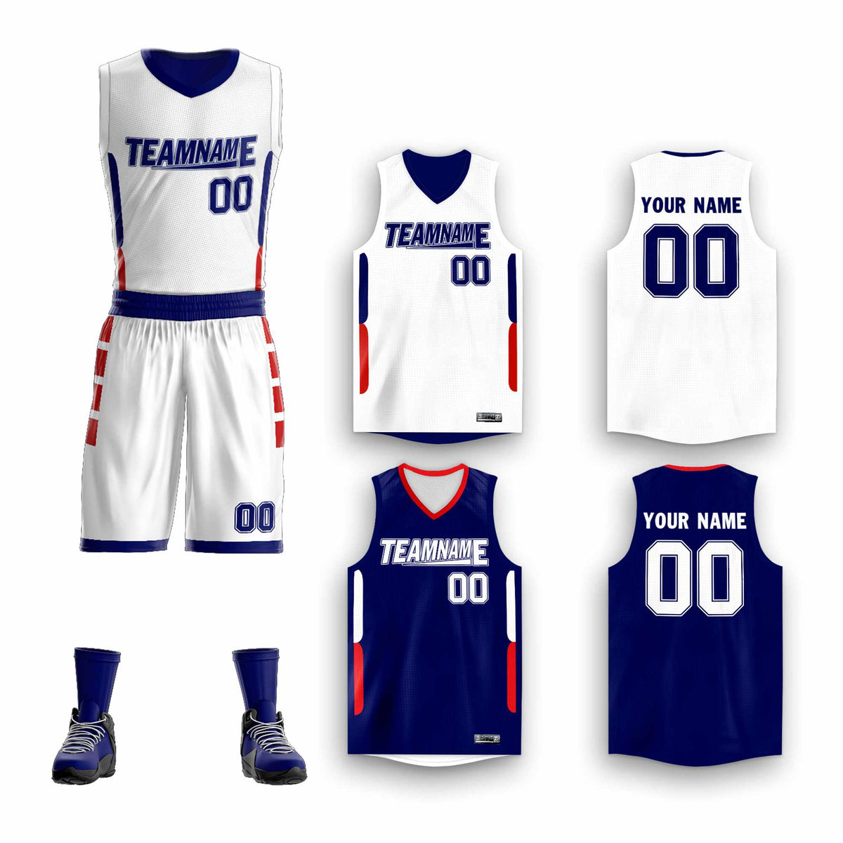 Custom White Navy Double Side Kits Design Sportswear Basketball Jersey