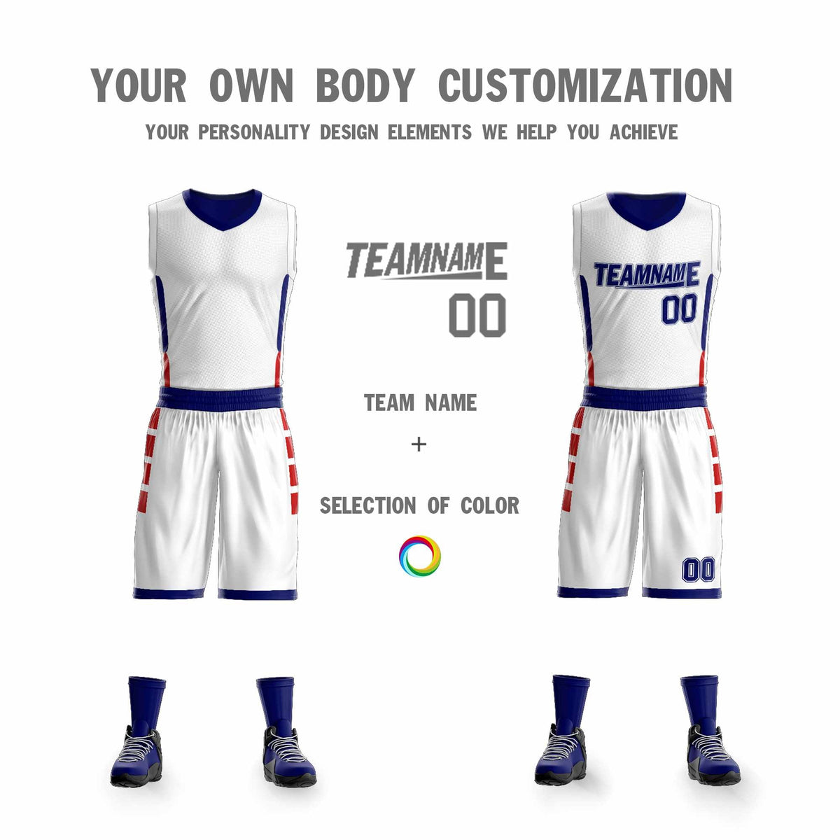 Custom White Navy Double Side Kits Design Sportswear Basketball Jersey