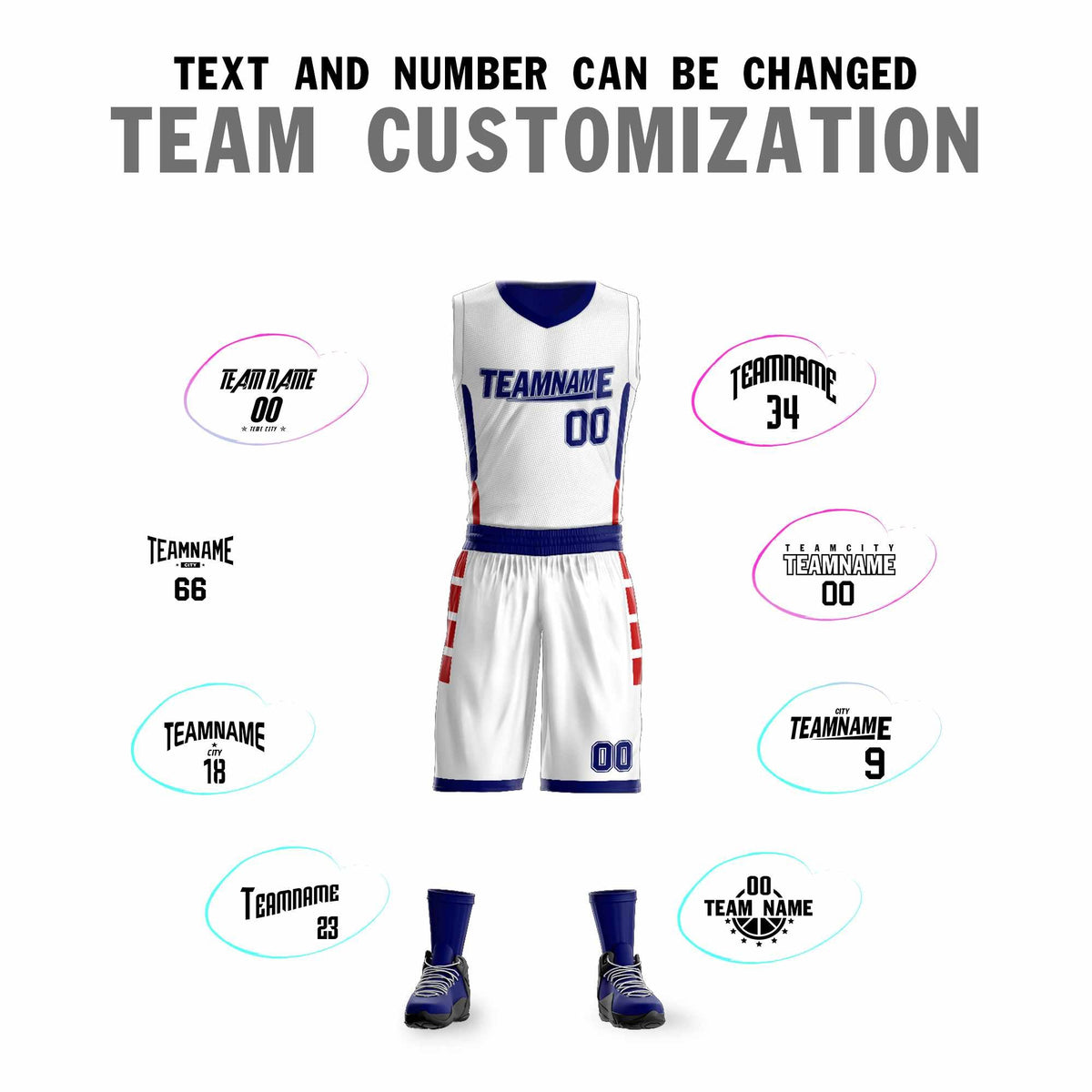 Custom White Navy Double Side Kits Design Sportswear Basketball Jersey