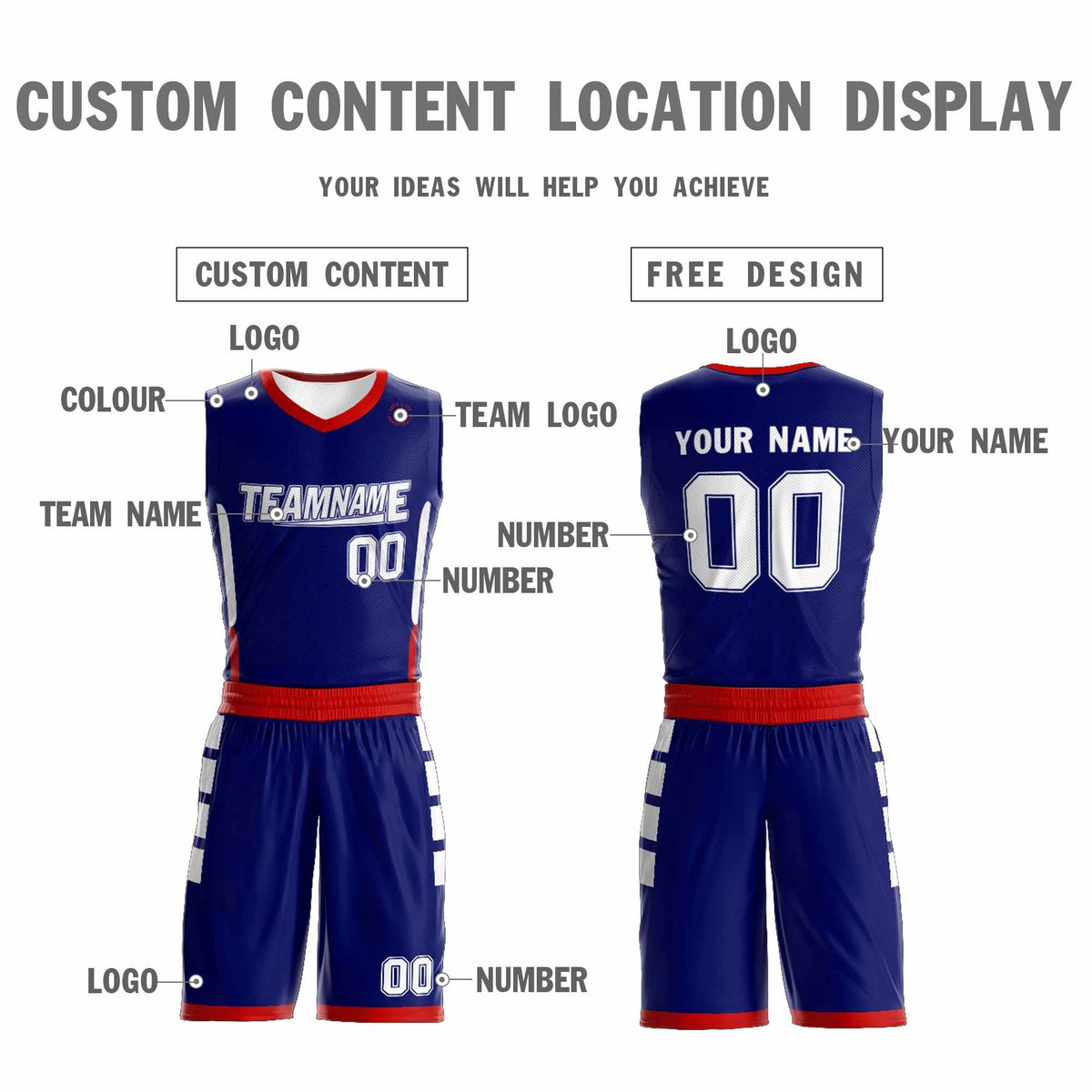 Custom Navy White Double Side Kits Design Sportswear Basketball Jersey