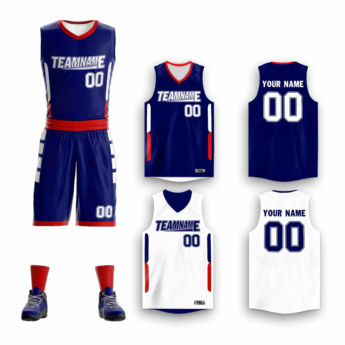 Custom Navy White Double Side Kits Design Sportswear Basketball Jersey
