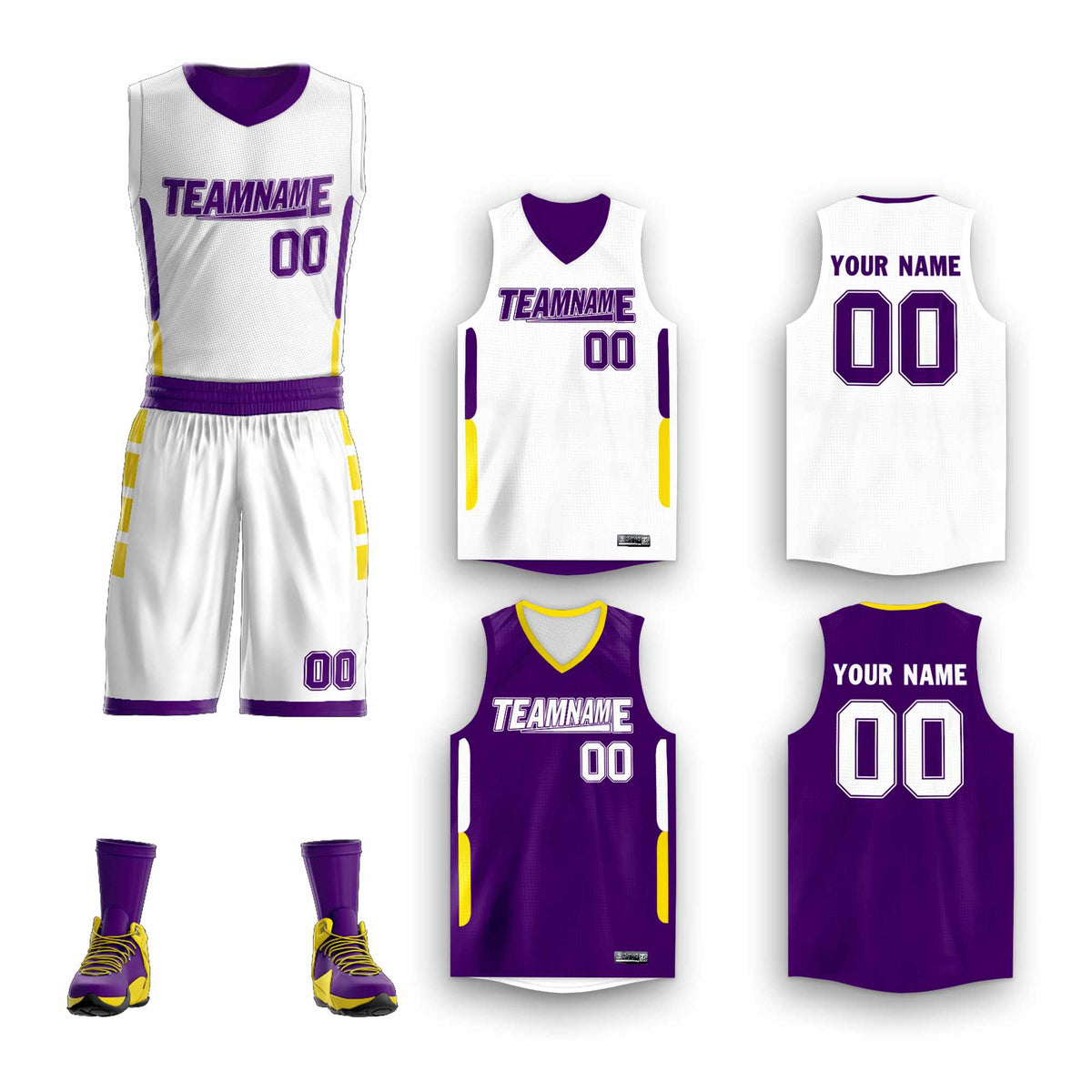 Custom White Purple Double Side Kits Design Sportswear Basketball Jersey