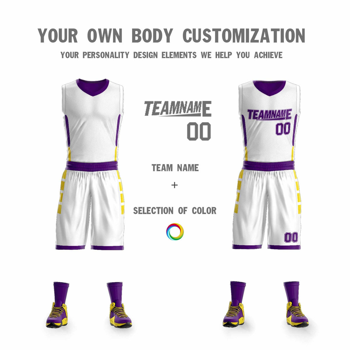 Custom White Purple Double Side Kits Design Sportswear Basketball Jersey