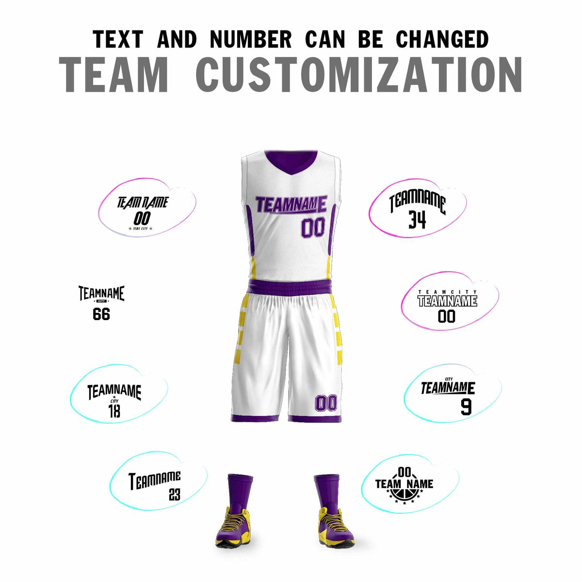 Custom White Purple Double Side Kits Design Sportswear Basketball Jersey