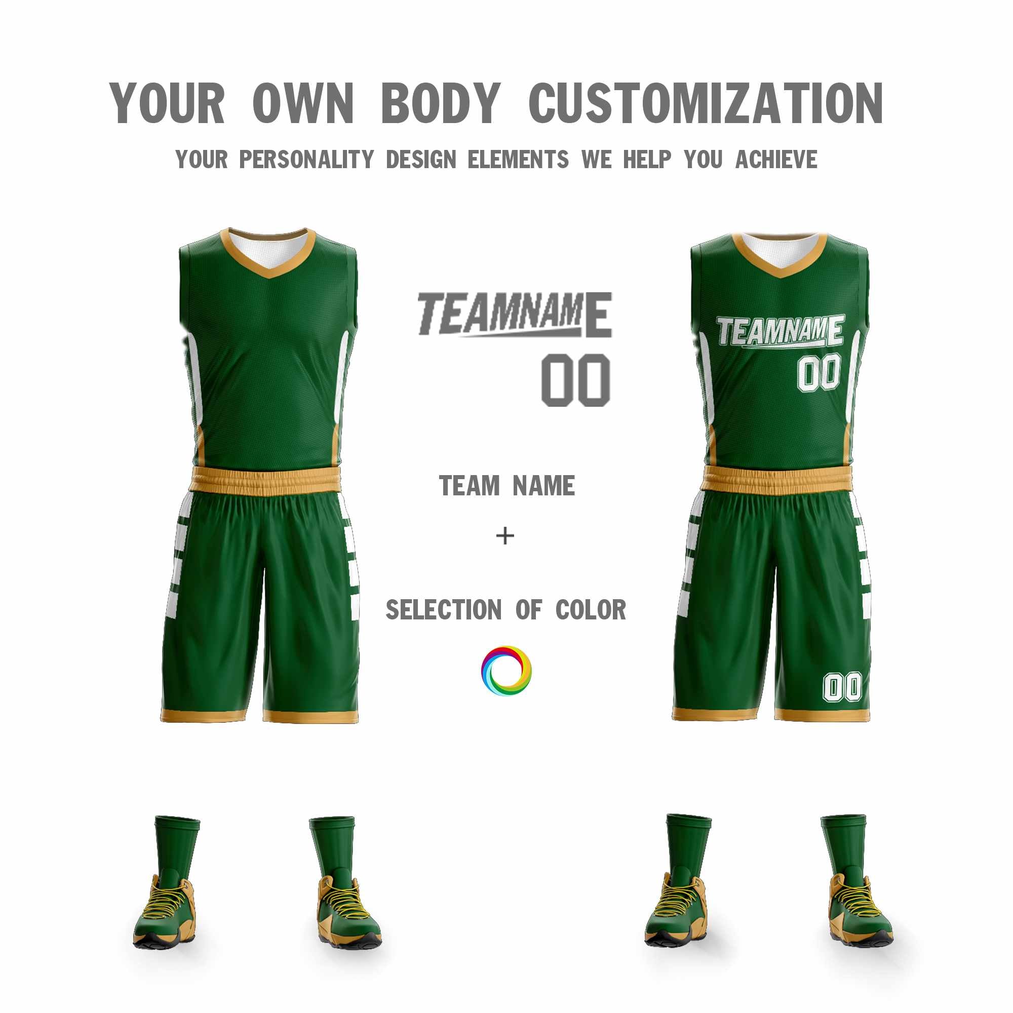 Custom Green White Double Side Kits Design Sportswear Basketball Jersey