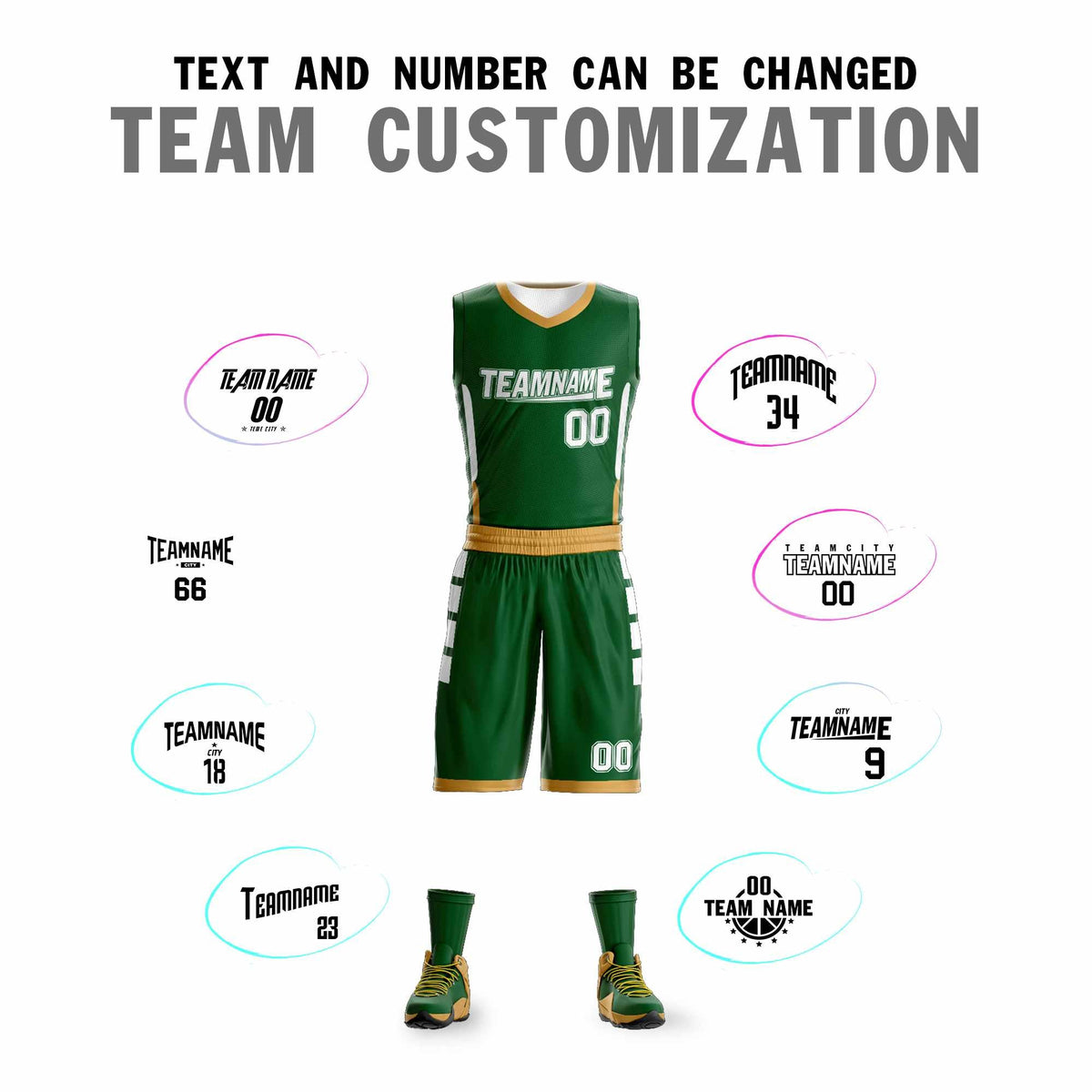 Custom Green White Double Side Kits Design Sportswear Basketball Jersey