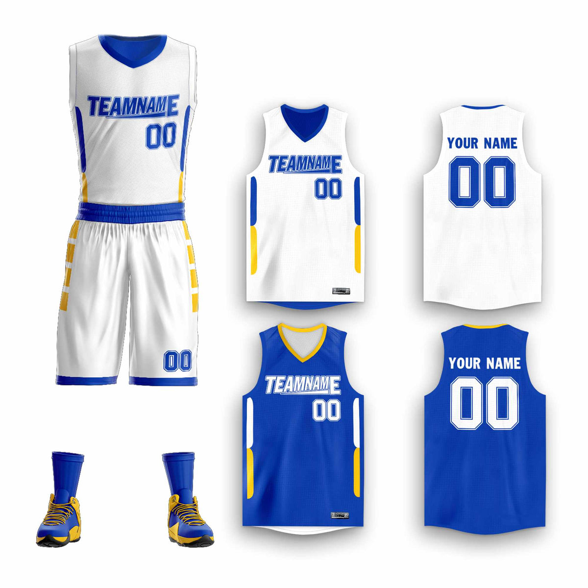 Custom White Royal Double Side Kits Design Sportswear Basketball Jersey