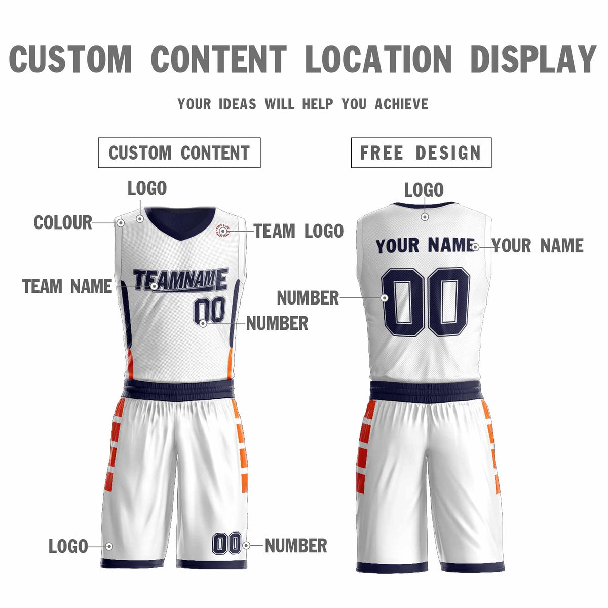 Custom White Navy Double Side Kits Design Sportswear Basketball Jersey