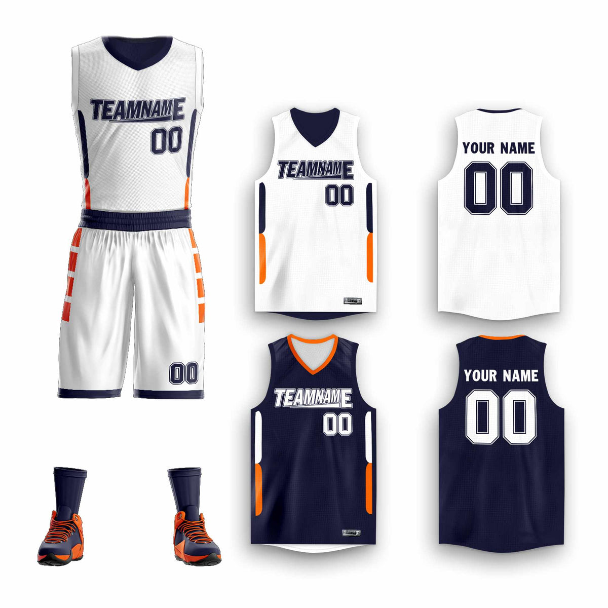 Custom White Navy Double Side Kits Design Sportswear Basketball Jersey