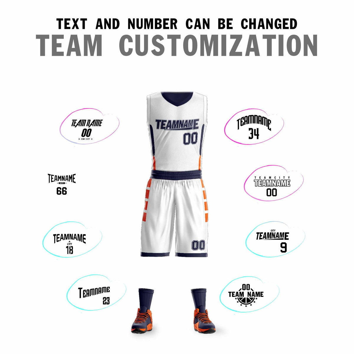 Custom White Navy Double Side Kits Design Sportswear Basketball Jersey