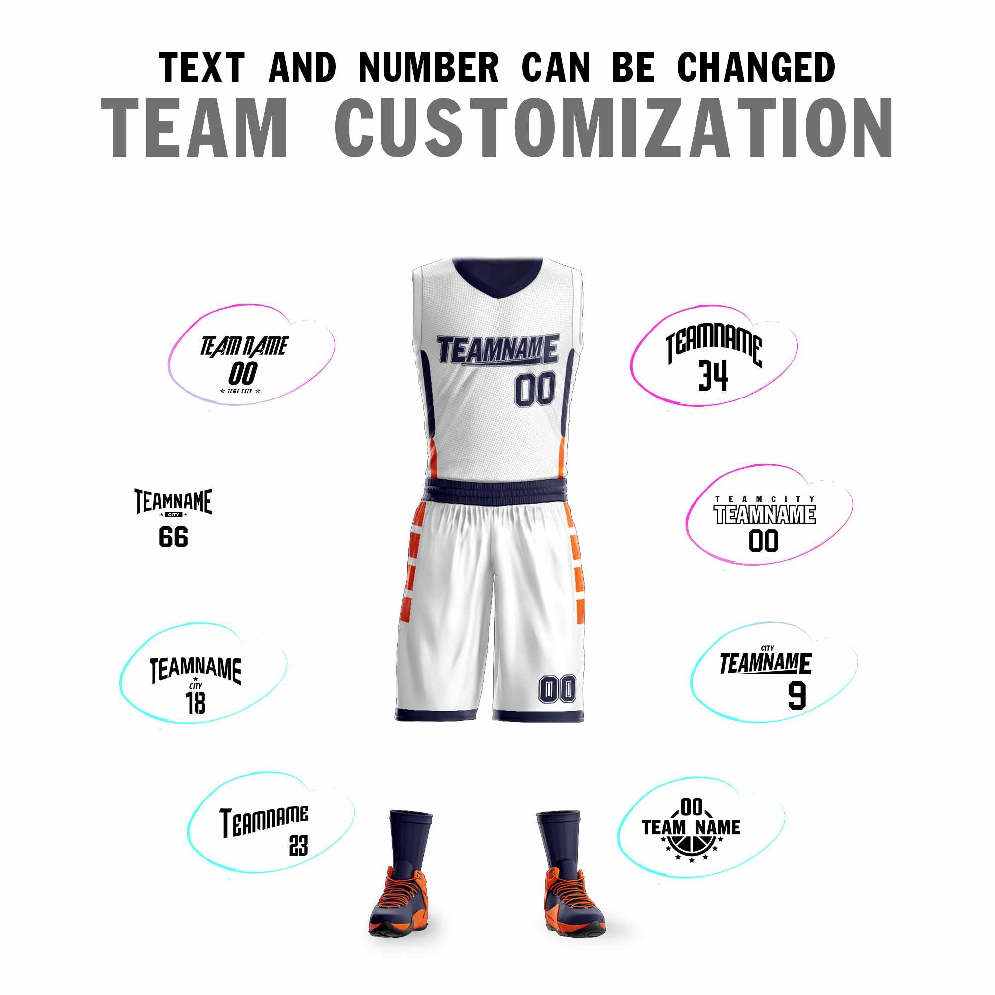 Custom White Navy Double Side Kits Design Sportswear Basketball Jersey