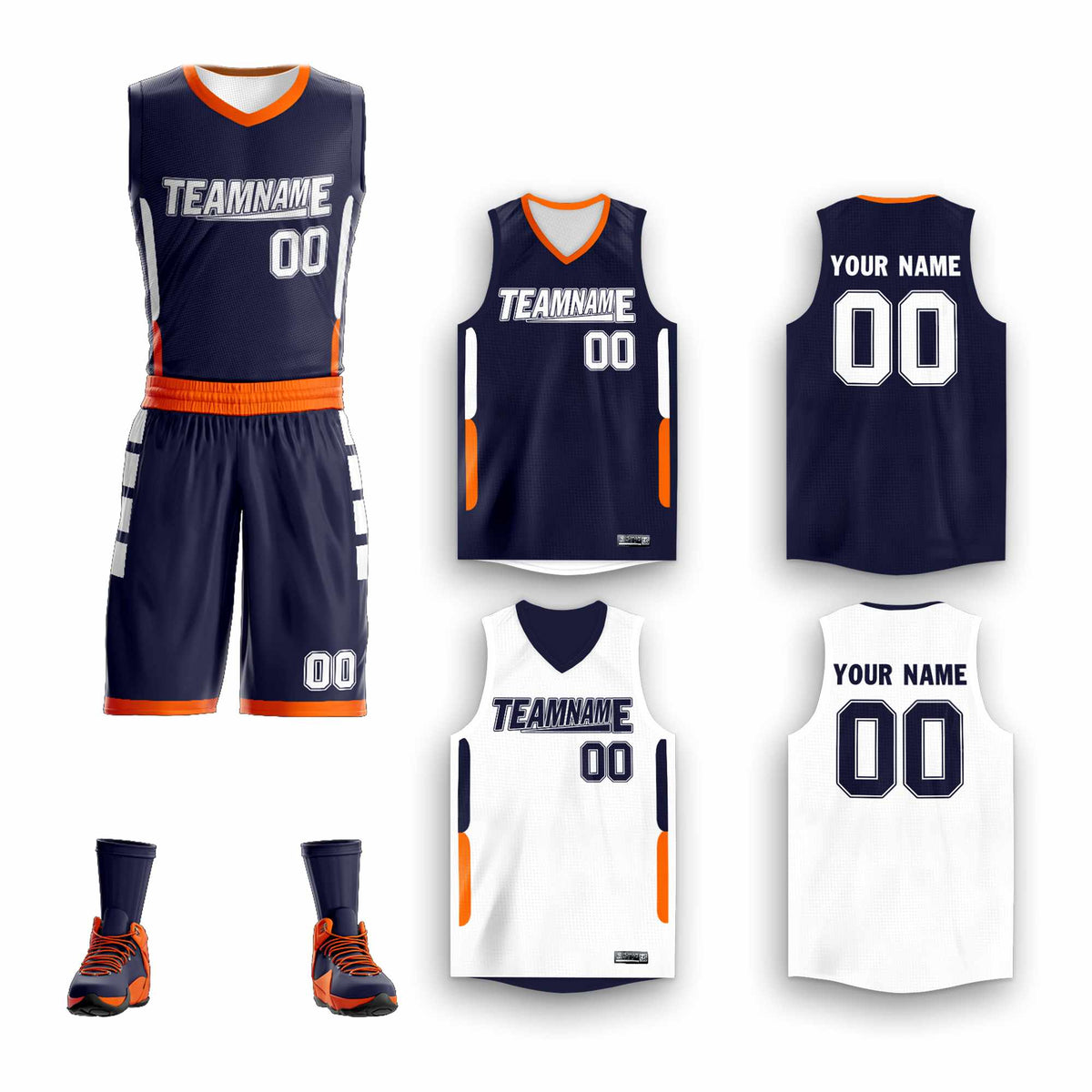 Custom Navy White Double Side Kits Design Sportswear Basketball Jersey