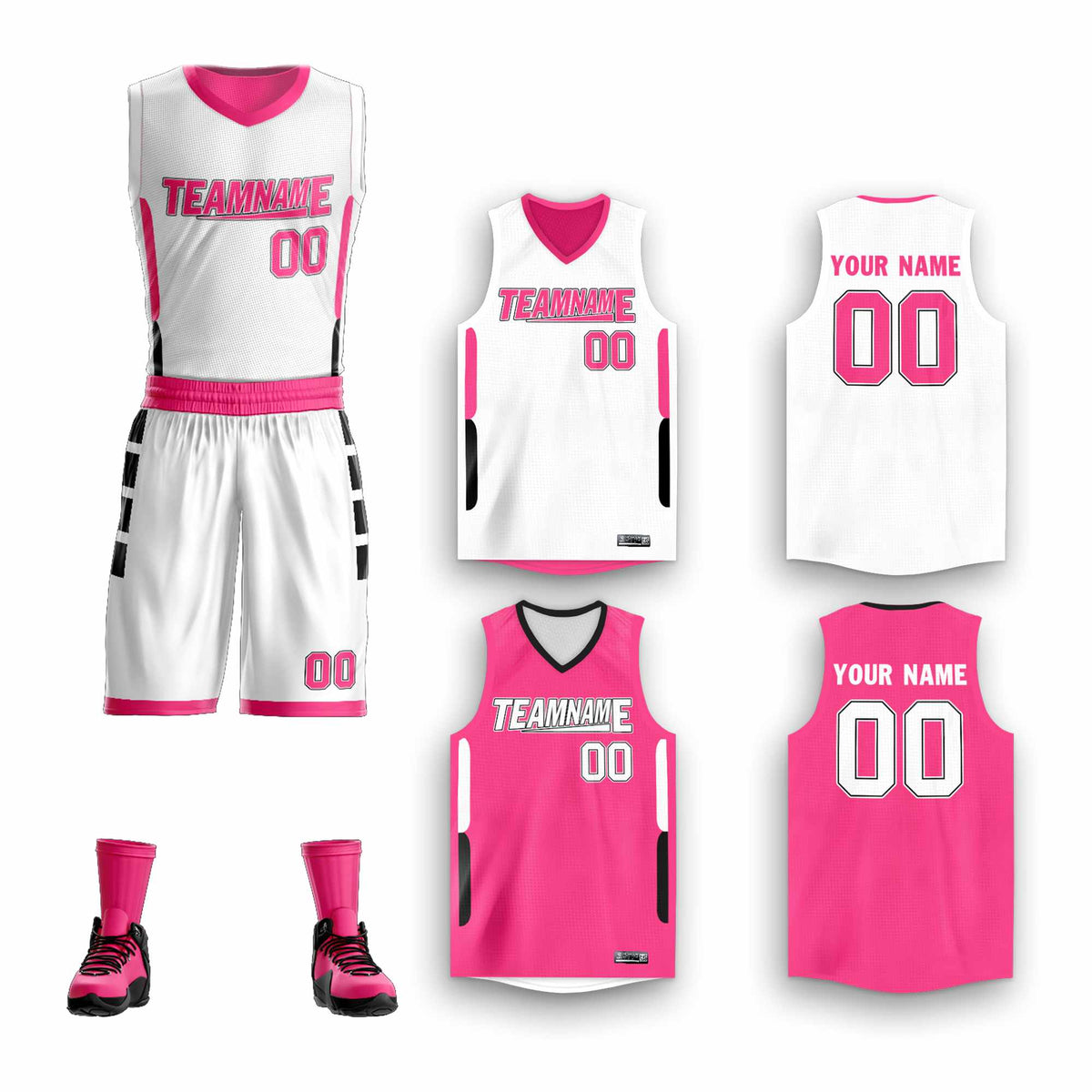 Custom White Pink Double Side Kits Design Sportswear Basketball Jersey
