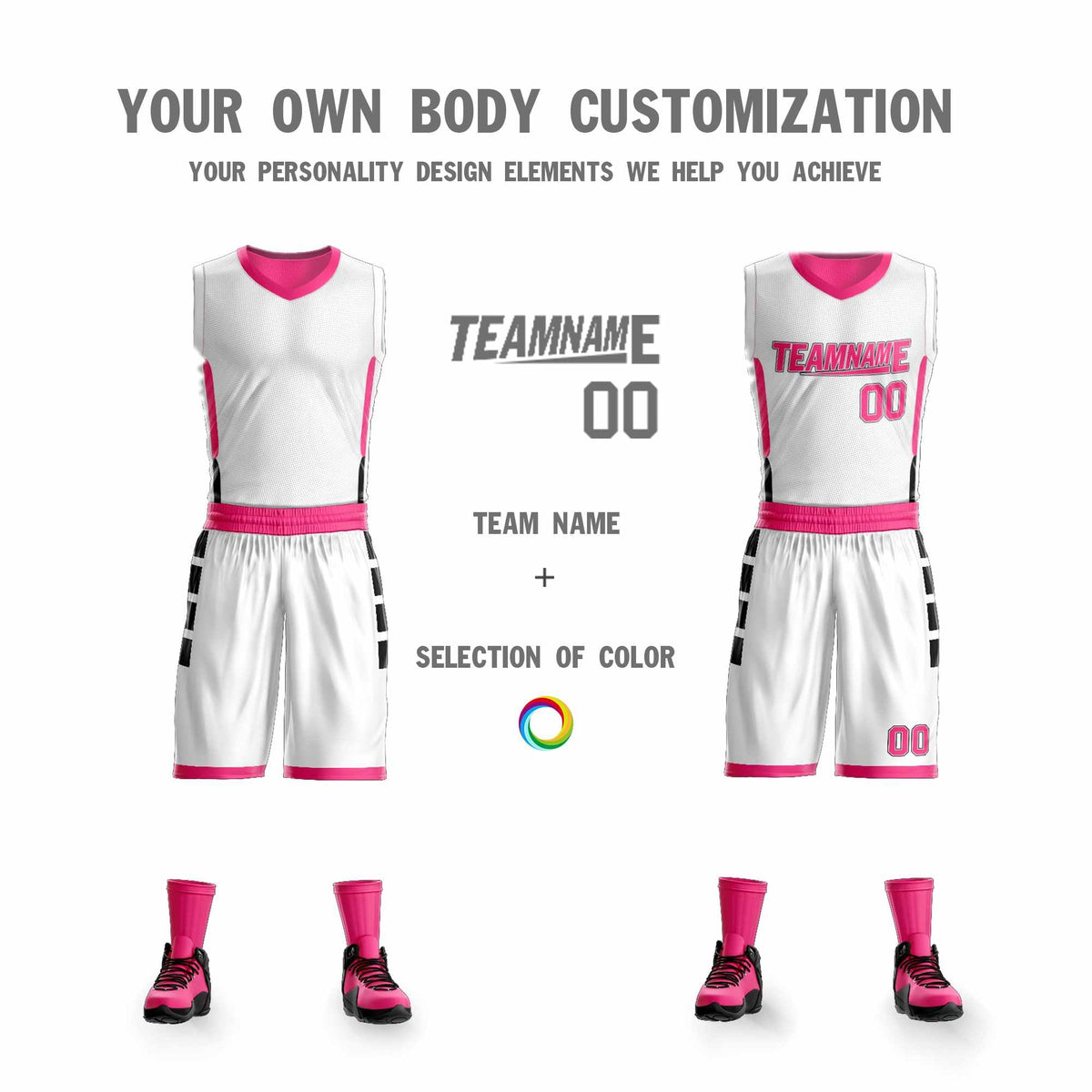Custom White Pink Double Side Kits Design Sportswear Basketball Jersey