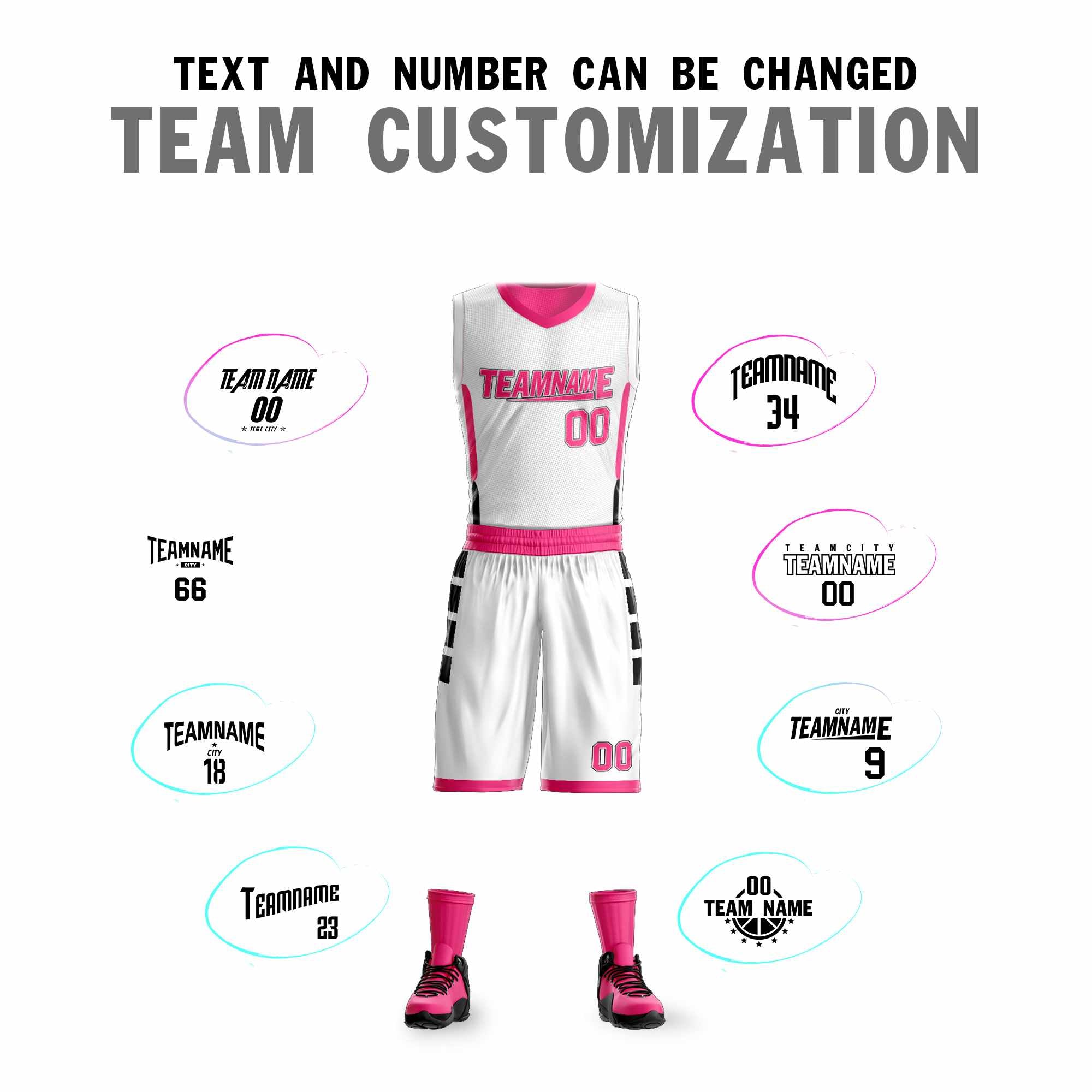 Custom White Pink Double Side Kits Design Sportswear Basketball Jersey