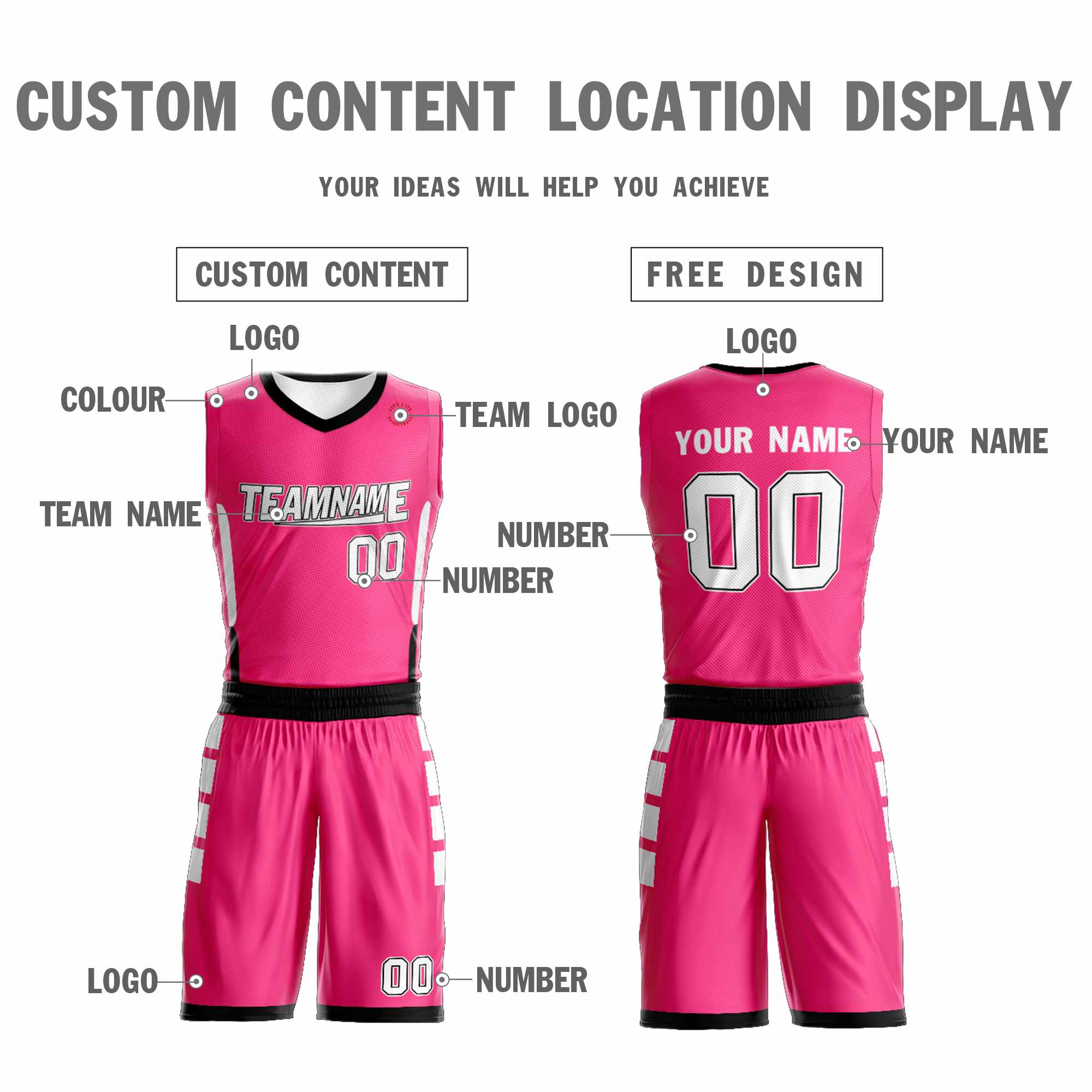 Custom Pink White Double Side Kits Design Sportswear Basketball Jersey