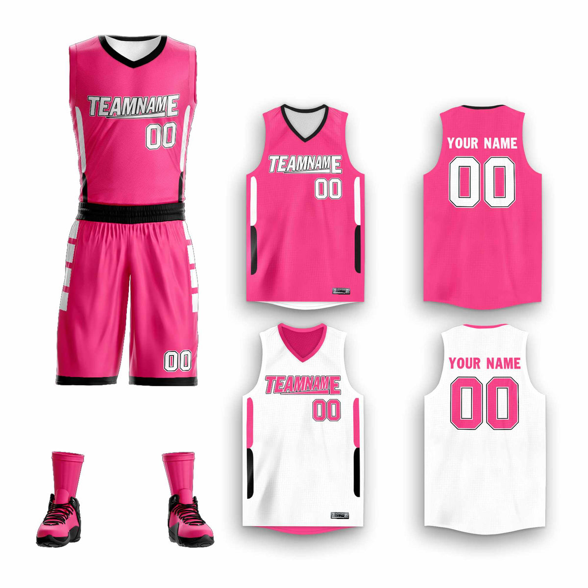 Custom Pink White Double Side Kits Design Sportswear Basketball Jersey
