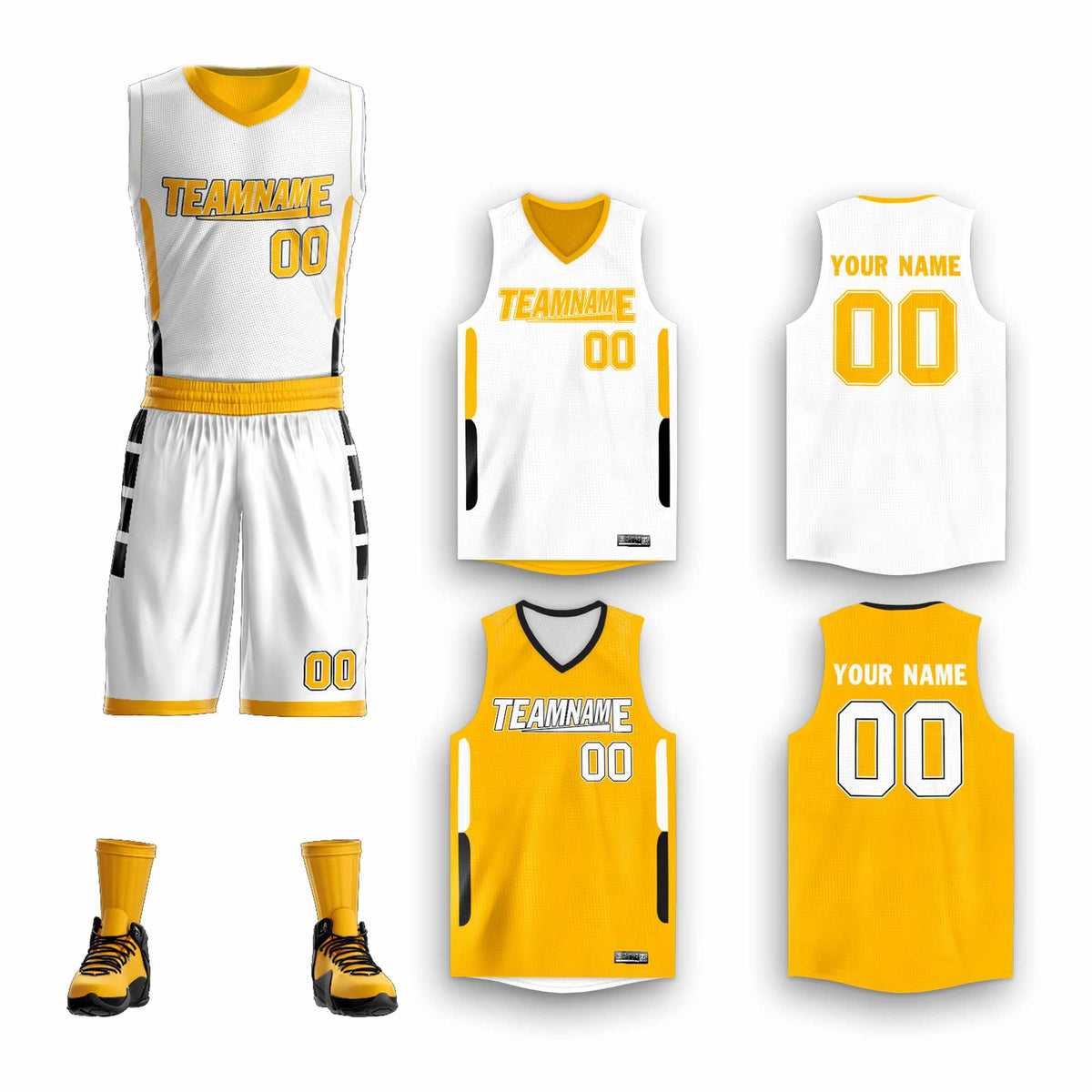Custom White Yellow Double Side Kits Design Sportswear Basketball Jersey