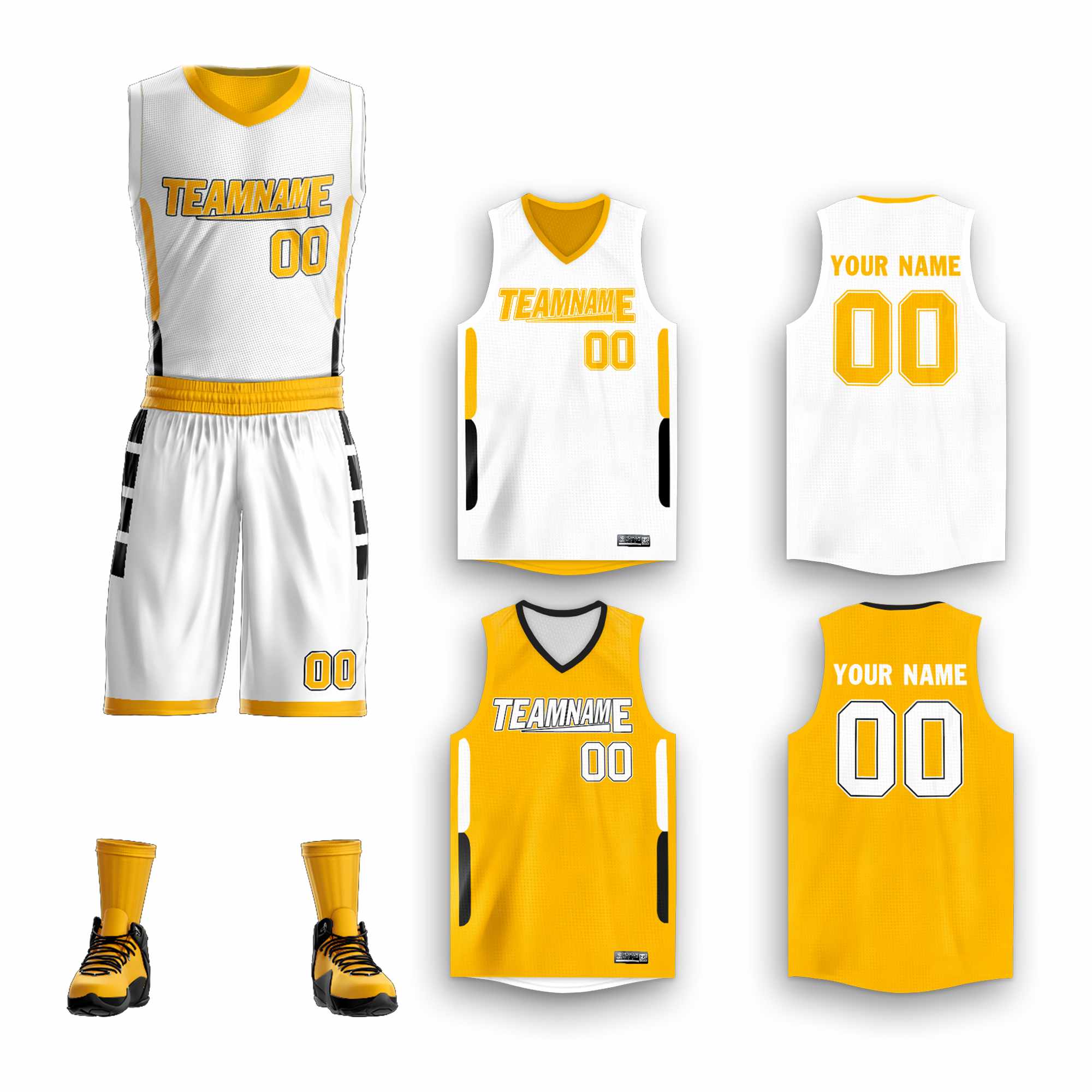 Custom White Yellow Double Side Kits Design Sportswear Basketball Jersey