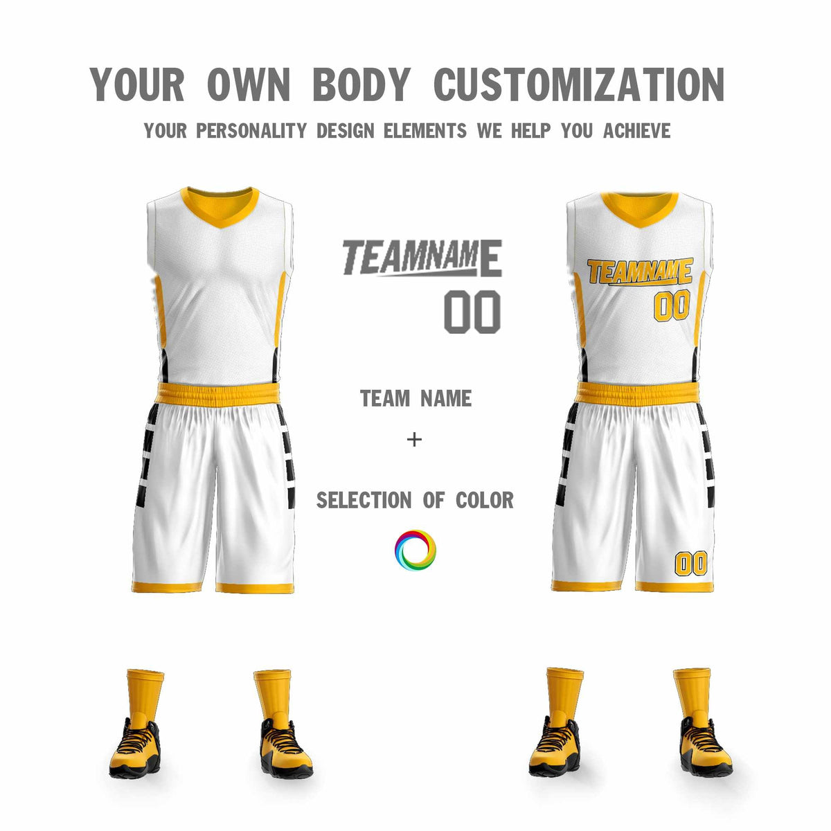 Custom White Yellow Double Side Kits Design Sportswear Basketball Jersey